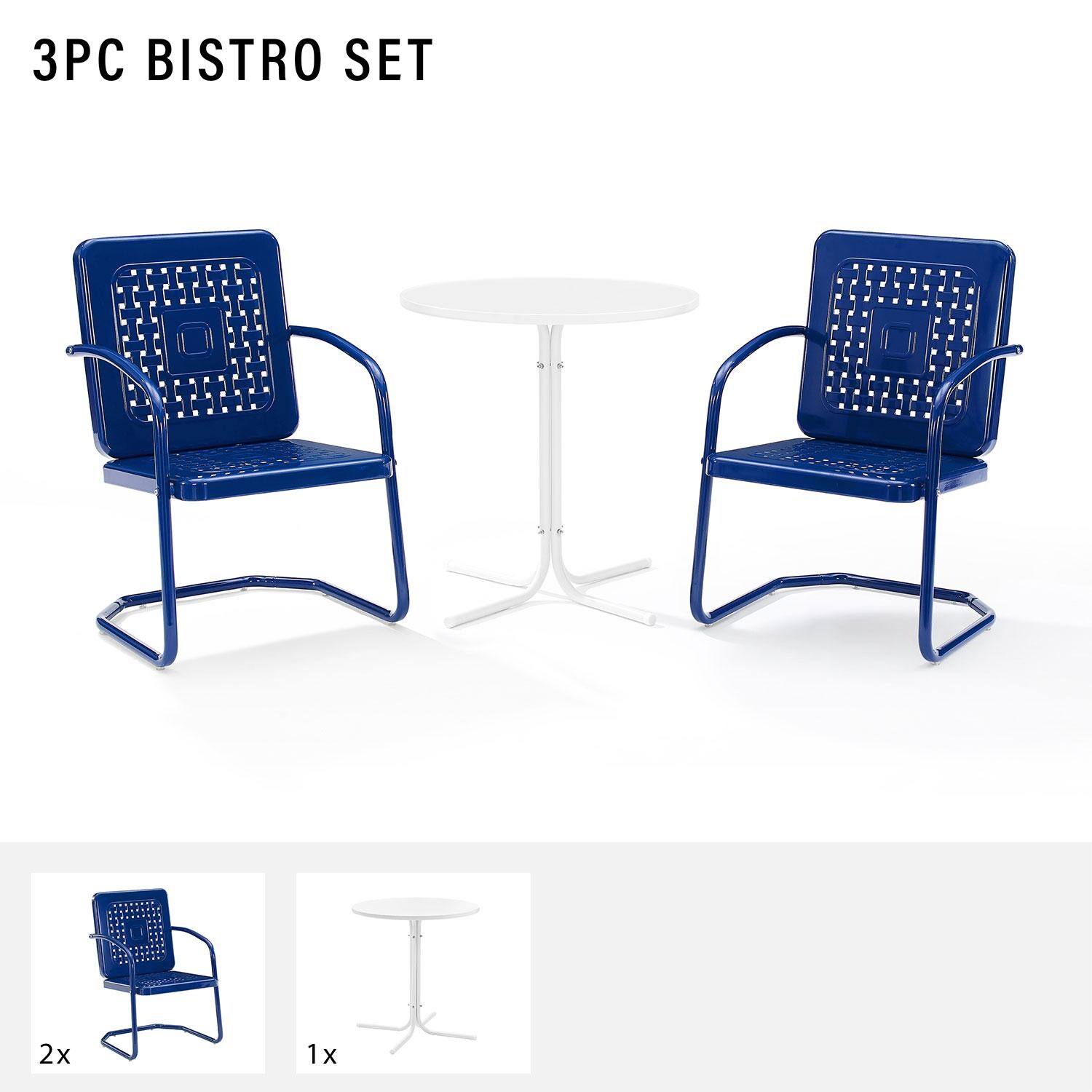 Ultimate Patio UP-32242NV 3Pc Retro Outdoor Bistro Set in Navy Blue - Included on Set (Two Chairs and Table) - Diagram thumbnail