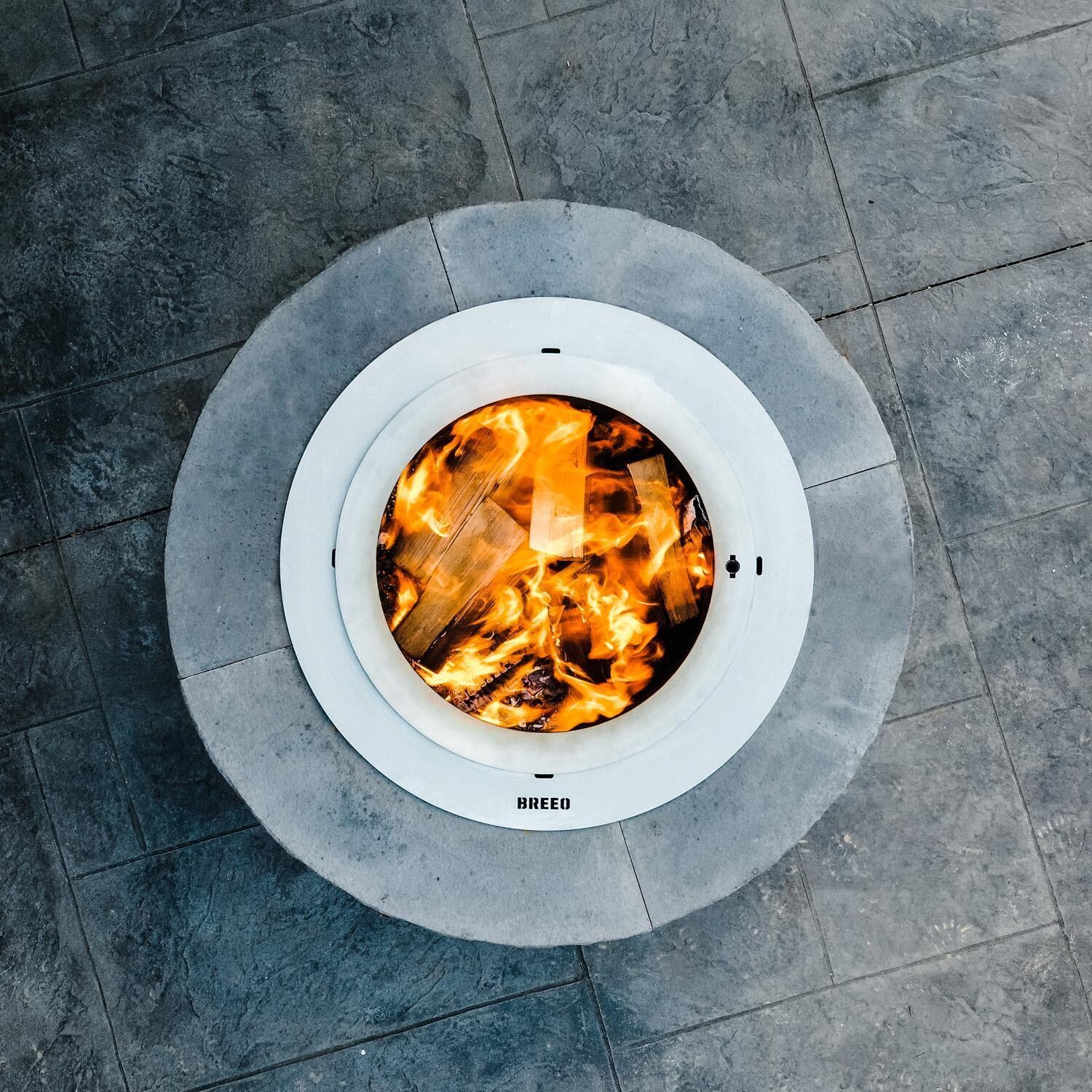 Breeo BR-IN19RD X Series 19 Inch Stainless Steel Round Insert Ring - Top View with Fire - Lifestyle thumbnail