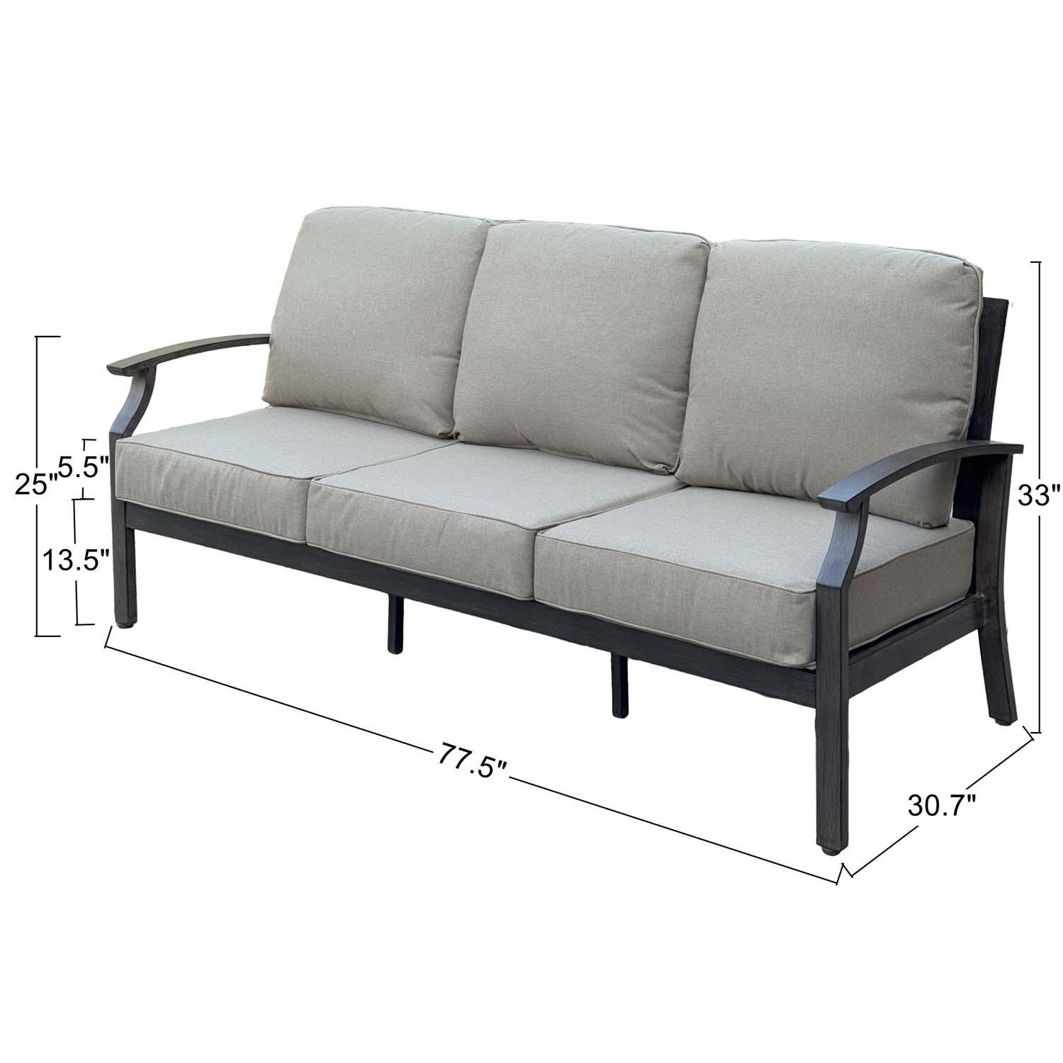 Atlantis 4 Pc Aluminum Seating Set w/ Square Fire Pit Chat Table in Walnut/Beige by Darlee - Sofa - Dimensional thumbnail