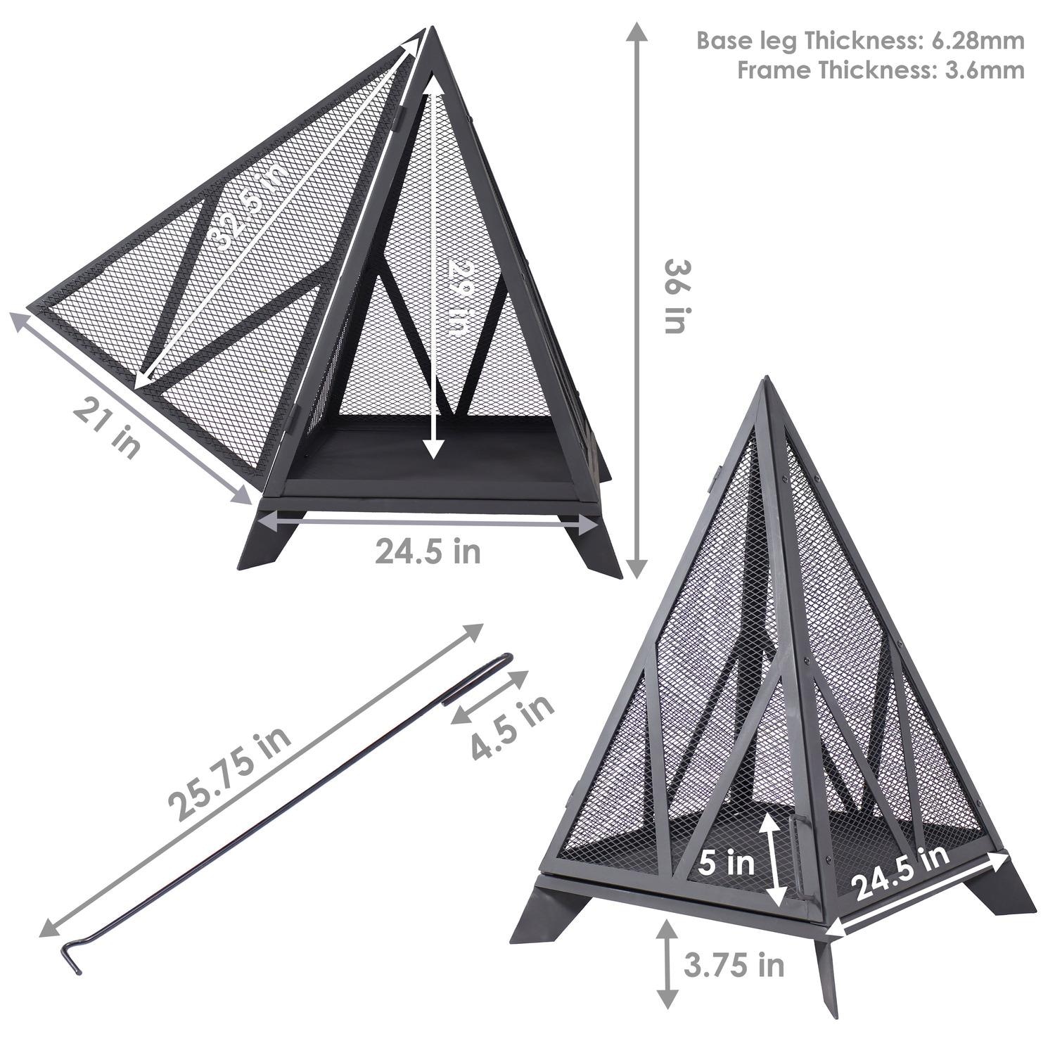 Ultimate Patio NB-048 25 Inch Pyramid Steel Wood Burning Fire Pit in Black - Dimensions - Dimensional thumbnail