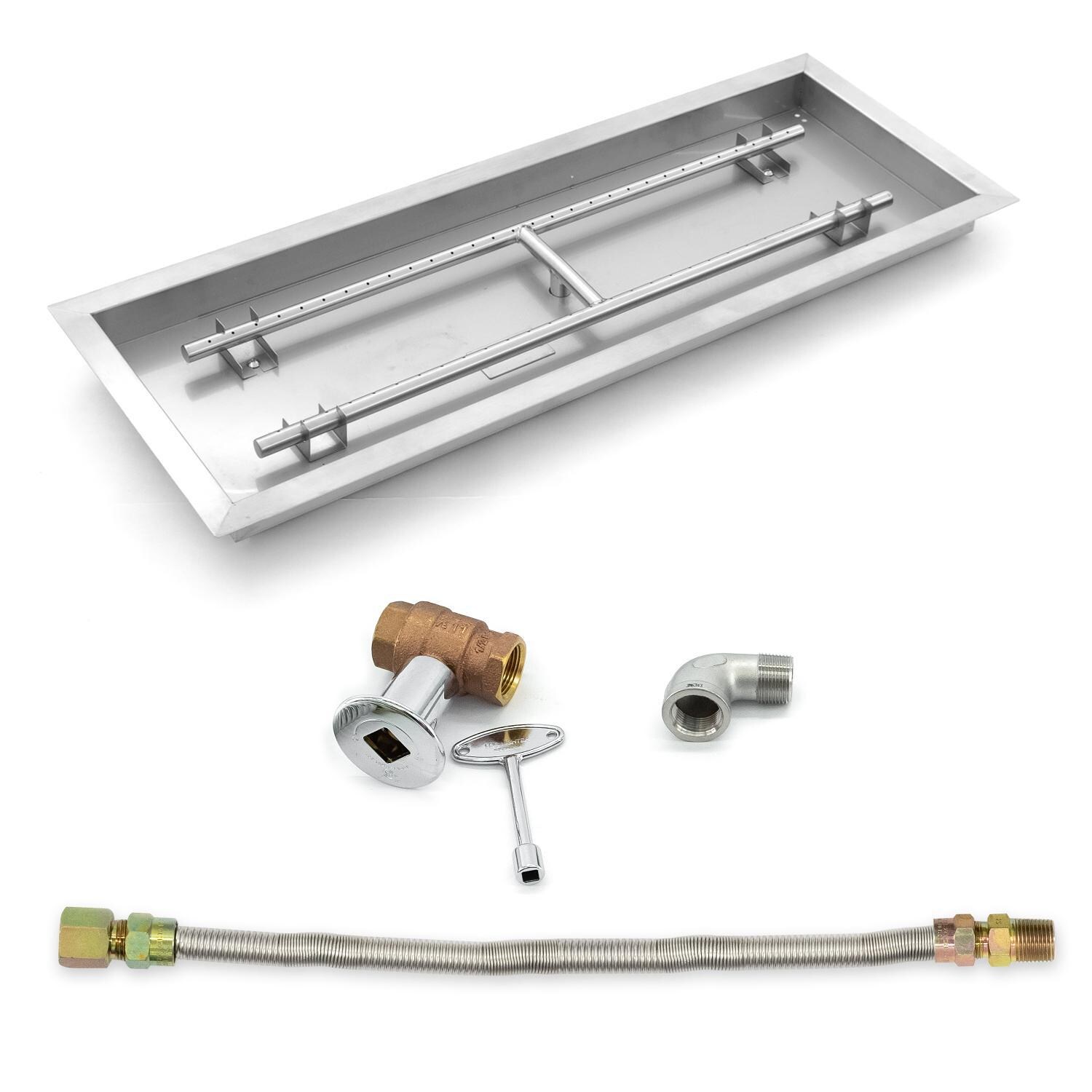 BBQGuys Signature 36-Inch Rectangular Drop-In Pan W/ 31-Inch Natural Gas H-Burner & Connection Kit