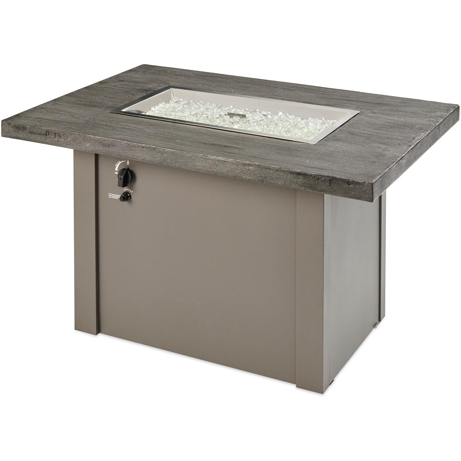 The Outdoor GreatRoom Company Havenwood HVGG-1224-K-NG 44-Inch Rectangular Natural Gas Fire Pit Table with Stone Grey Everblend Top and 24-Inch Crystal Fire Burner - Ships As Propane With Conversion Fittings - Grey - Shown Without Burner Lit thumbnail