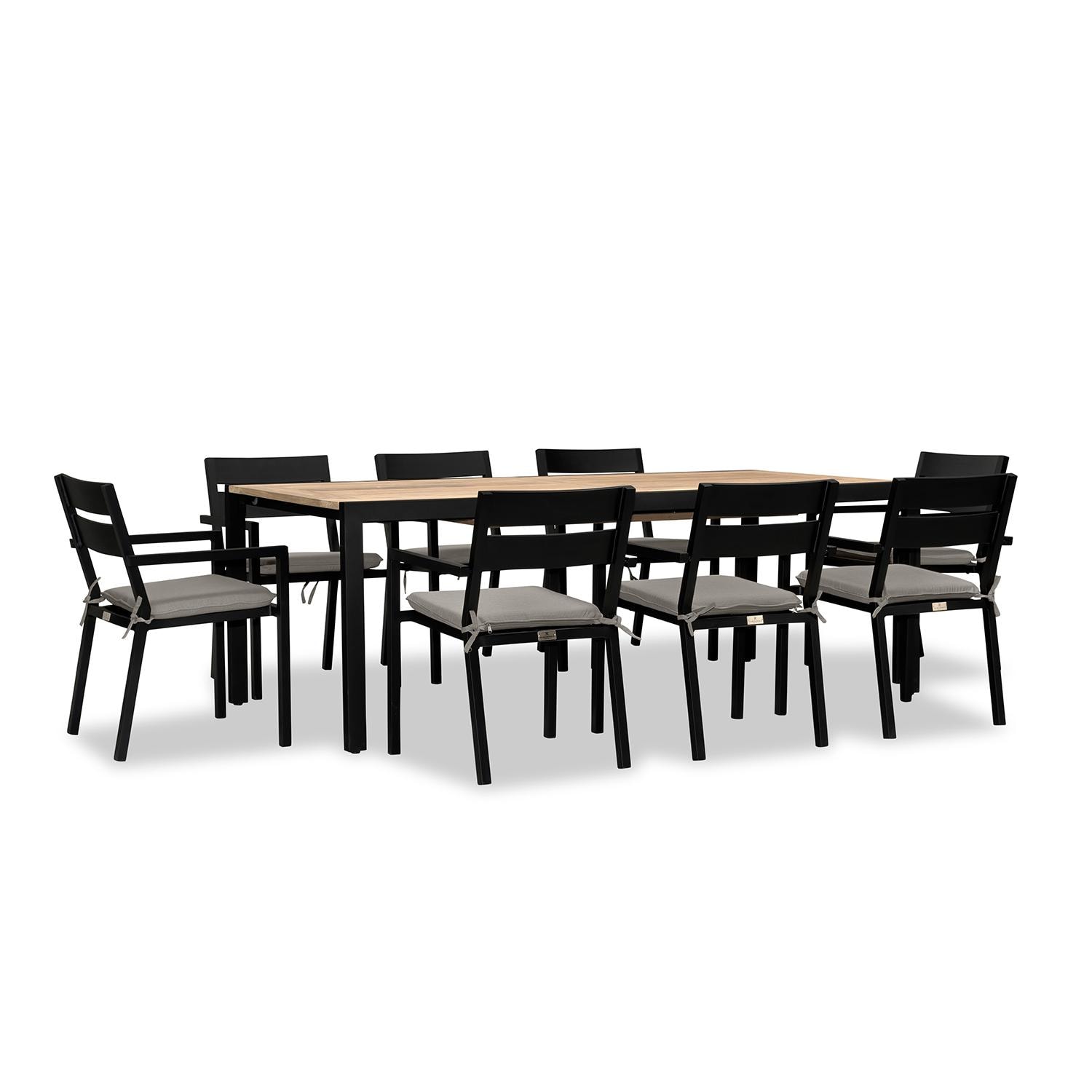 Calm Bay Communal 9 Pc Extendable Aluminum Dining Set in Black/Canvas Charcoal by Lakeview Outdoor Designs