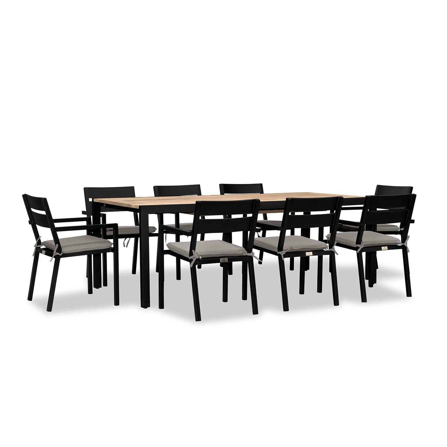 Calm Bay Communal 9 Pc Extendable Aluminum Dining Set in Black/Canvas Charcoal by Lakeview Outdoor Designs