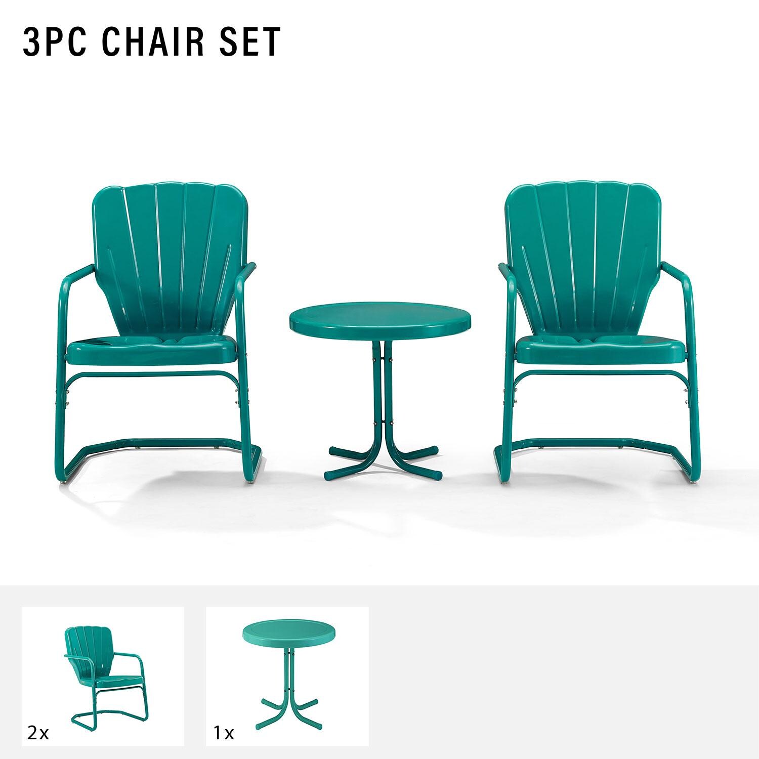 Ultimate Patio UP-32245TU 3Pc Retro Outdoor Chair Set in Turquoise - Included in Set (Two Chairs and Table) - Diagram thumbnail