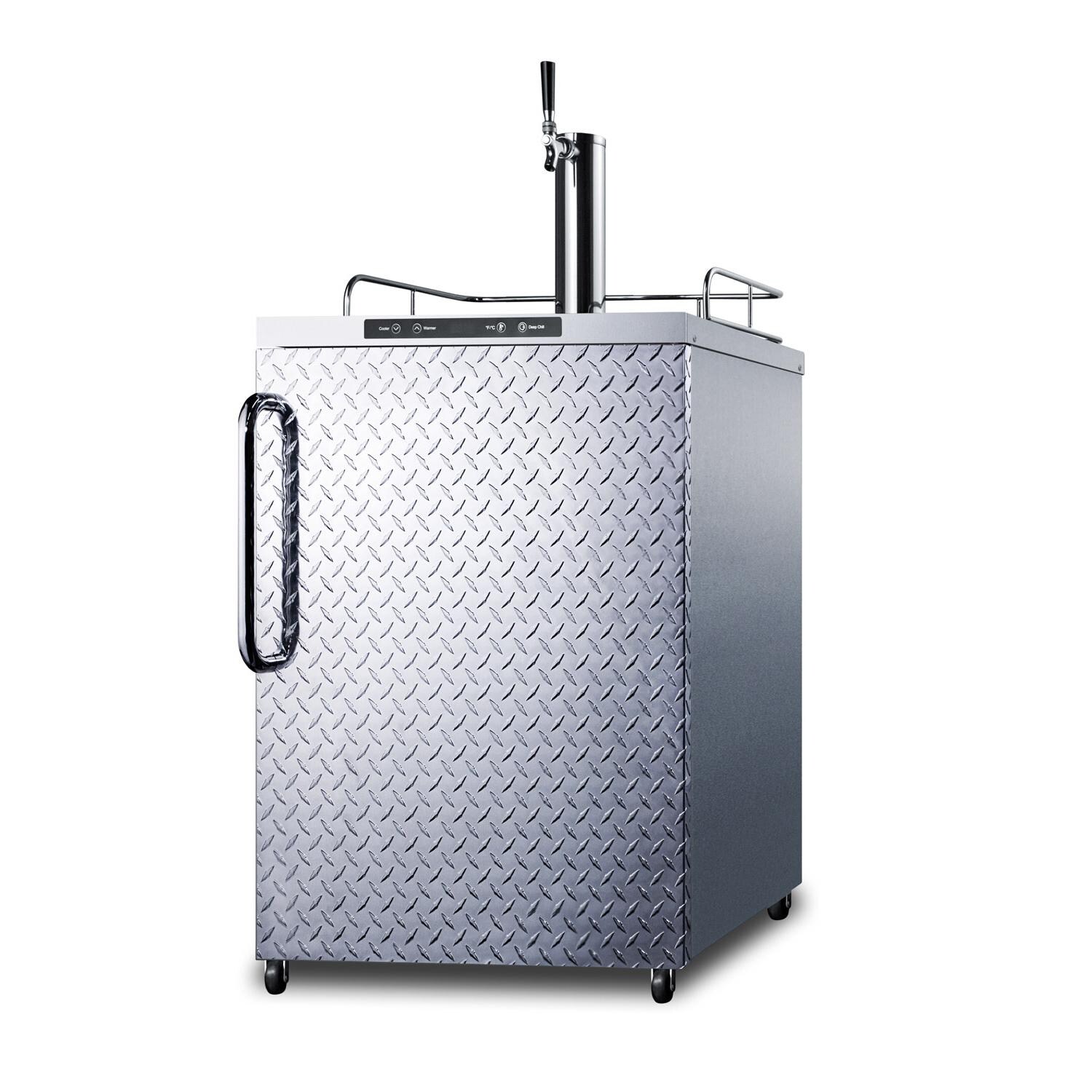 Summit SBC635MOSDPL 24-Inch 5.6 Cu. Ft. Outdoor Rated Single Tap Beer Dispenser / Kegerator - Diamond Plate Aluminum - Right-Side Angled View thumbnail