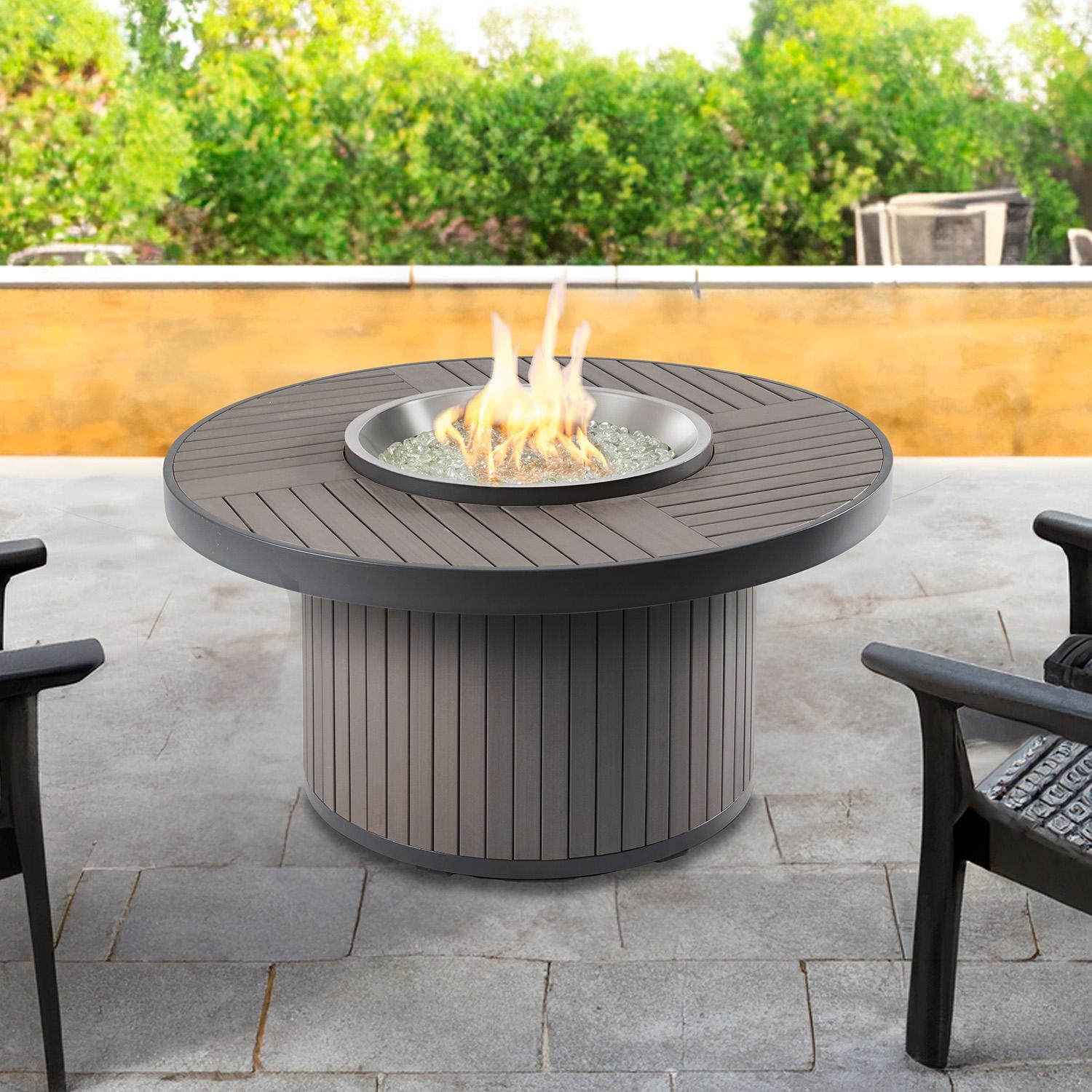 Revere 42-in Round Natural Gas Fire Pit Table in Taupe by Lakeview