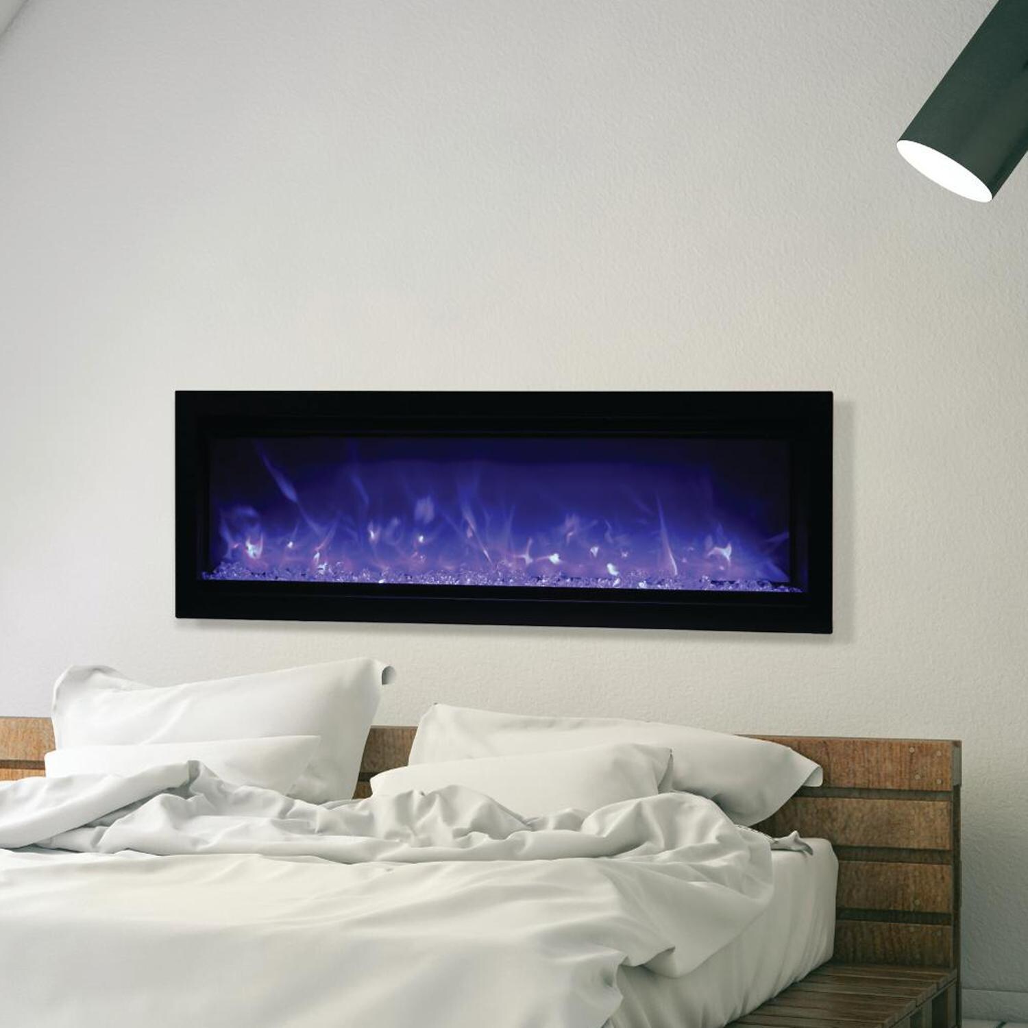 Amantii Symmetry Series 50-Inch Built-In Electric Fireplace with Black Steel Surround - ICE Media Kit - Indoor/Outdoor - SYM-50-B