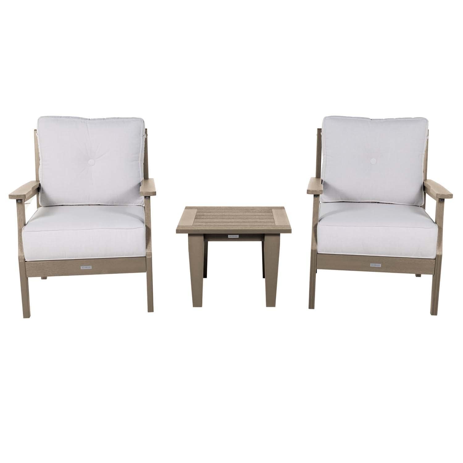 Blushing Bay 3 Pc Recycled Plastic Seating Set in Bliss Linen/Woodland Brown by Lakeview Outdoor Designs - Front View - White Background thumbnail