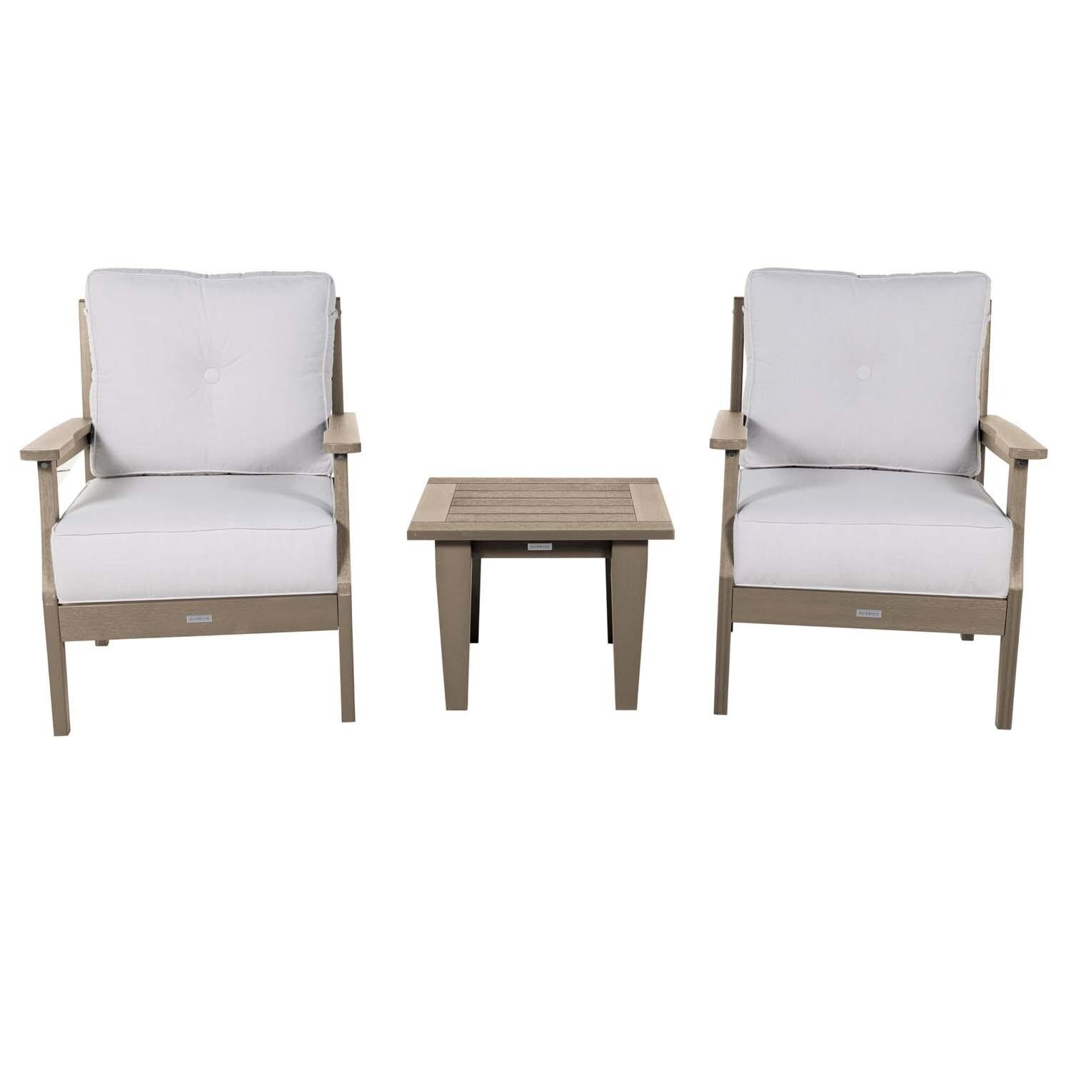 Blushing Bay 3 Pc Recycled Plastic Seating Set in Bliss Linen/Woodland Brown by Lakeview Outdoor Designs - Front View - White Background thumbnail