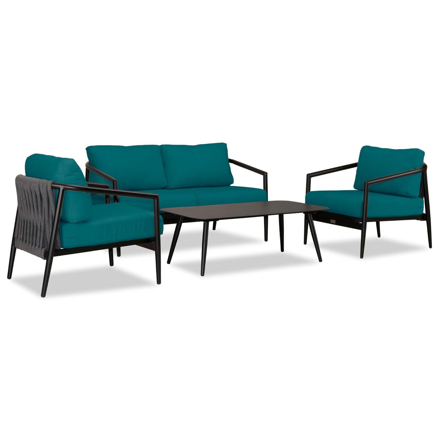 Lakeview Midnight Cove 4 Pc Aluminum Loveseat Seating Set in Black/Carbon/Spectrum Peacock - Angled - White Background thumbnail