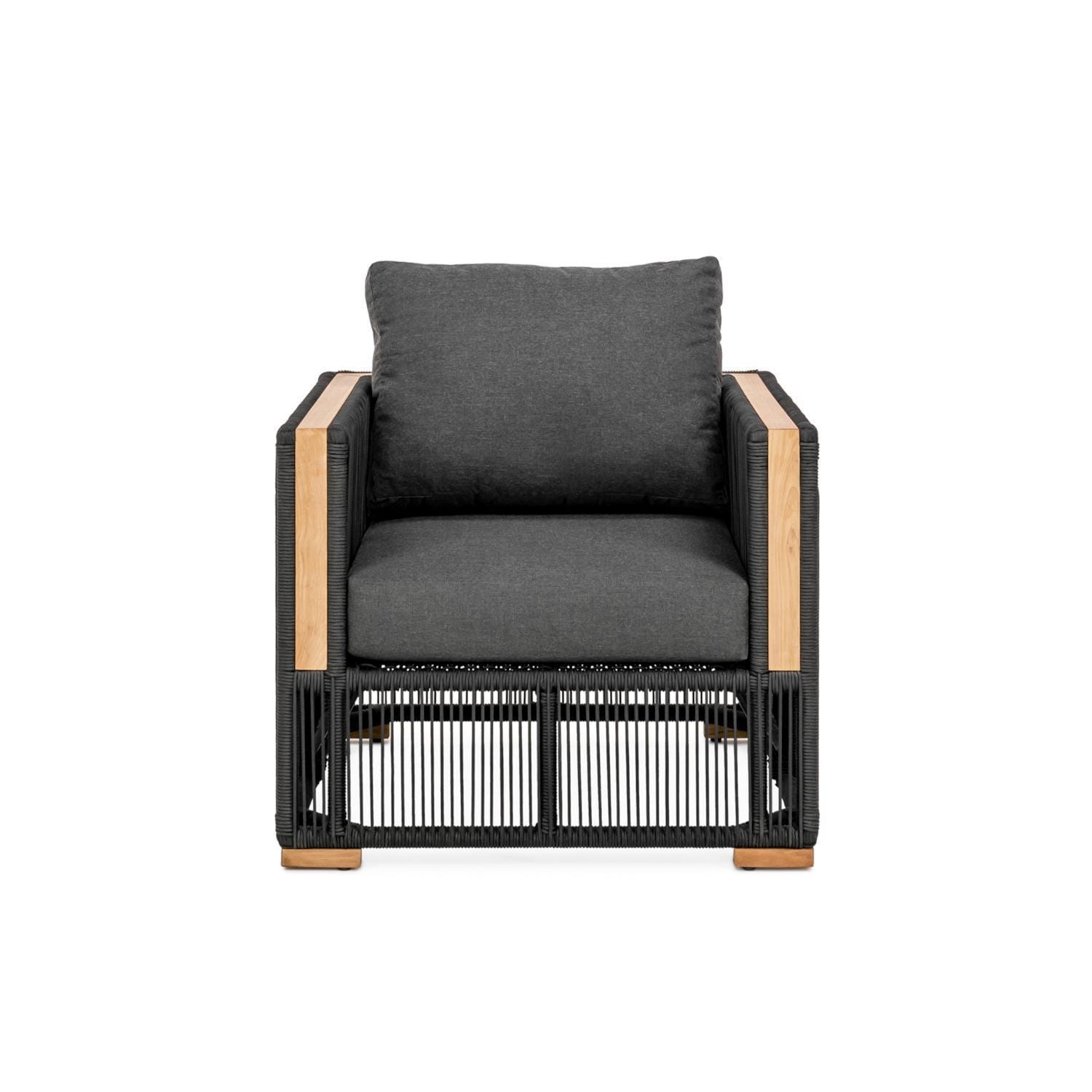 Breeze Olefin Rope & Teak Patio Club Chair in Charcoal/Carbon By Teak + Table
