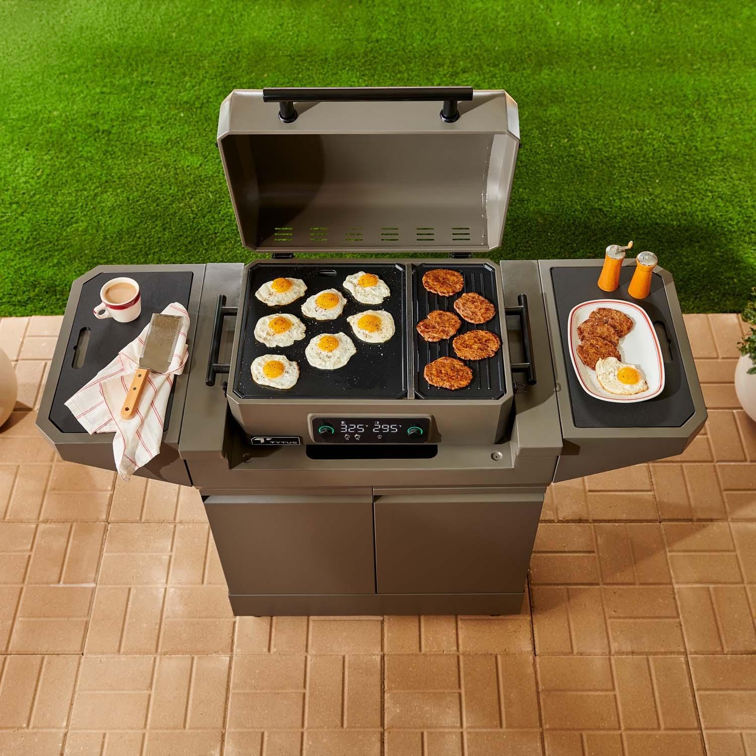 TYTUS TDT-CRT-EGRD Emberwood Electric Griddle and Prep Cart - Lid Open - Lifestyle thumbnail