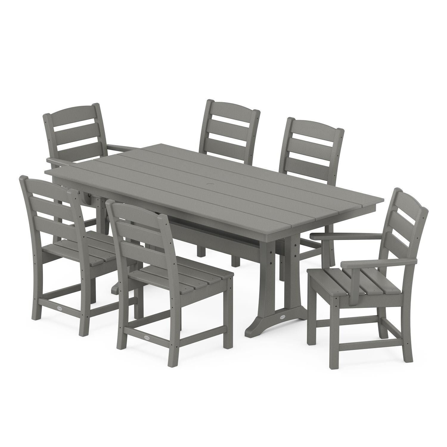 POLYWOOD PWS694-1-GY Lakeside 7-Piece Farmhouse Trestle Dining Set - Slate Grey thumbnail