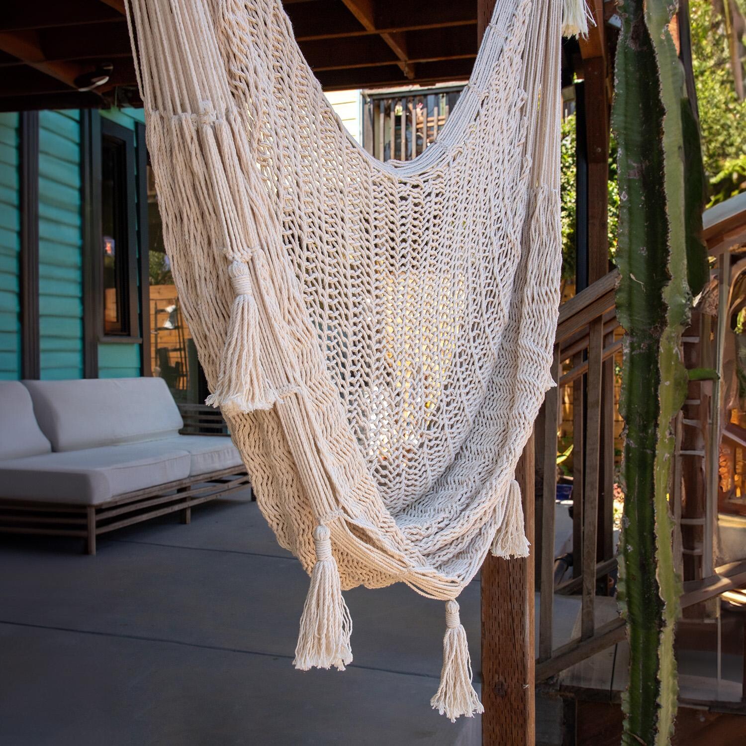 Ultimate Patio Extra Large Hanging Mayan Rope Hammock Chair - Tassel - Lifestyle thumbnail