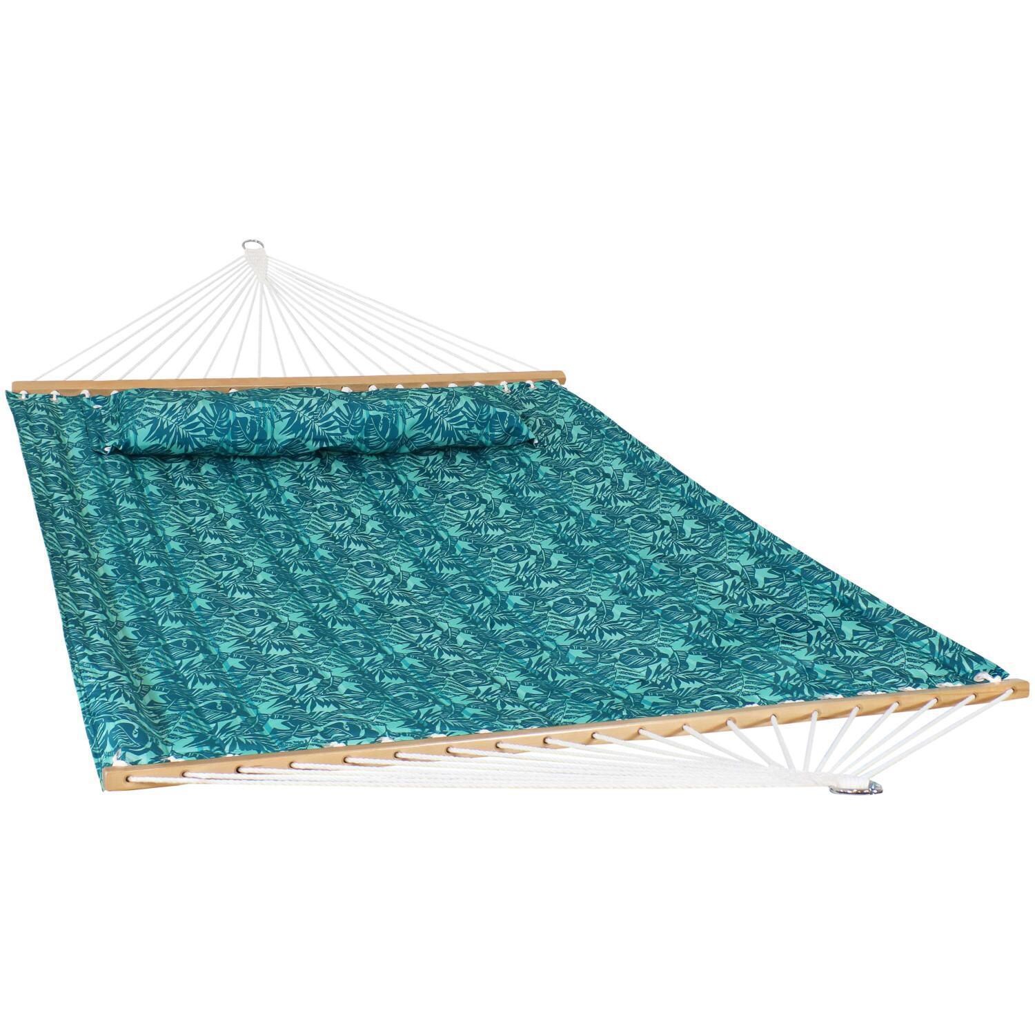 Ultimate Patio Quilted Double Hammock & Pillow - Cool Blue Tropics thumbnail