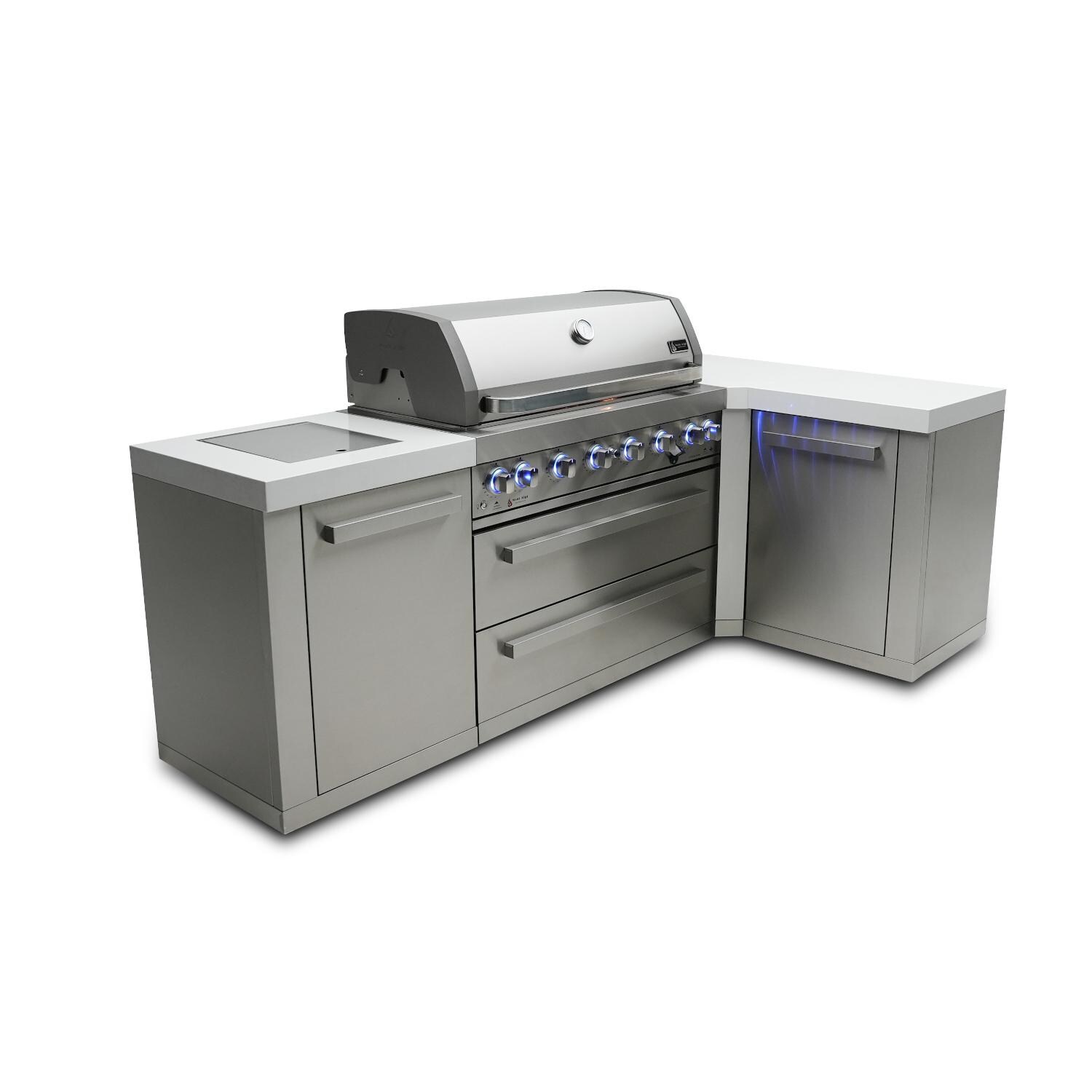 Mont Alpi Original Series 8 Ft L-Shaped Propane Outdoor Kitchen Island w/ Side Burner- MAi805-90