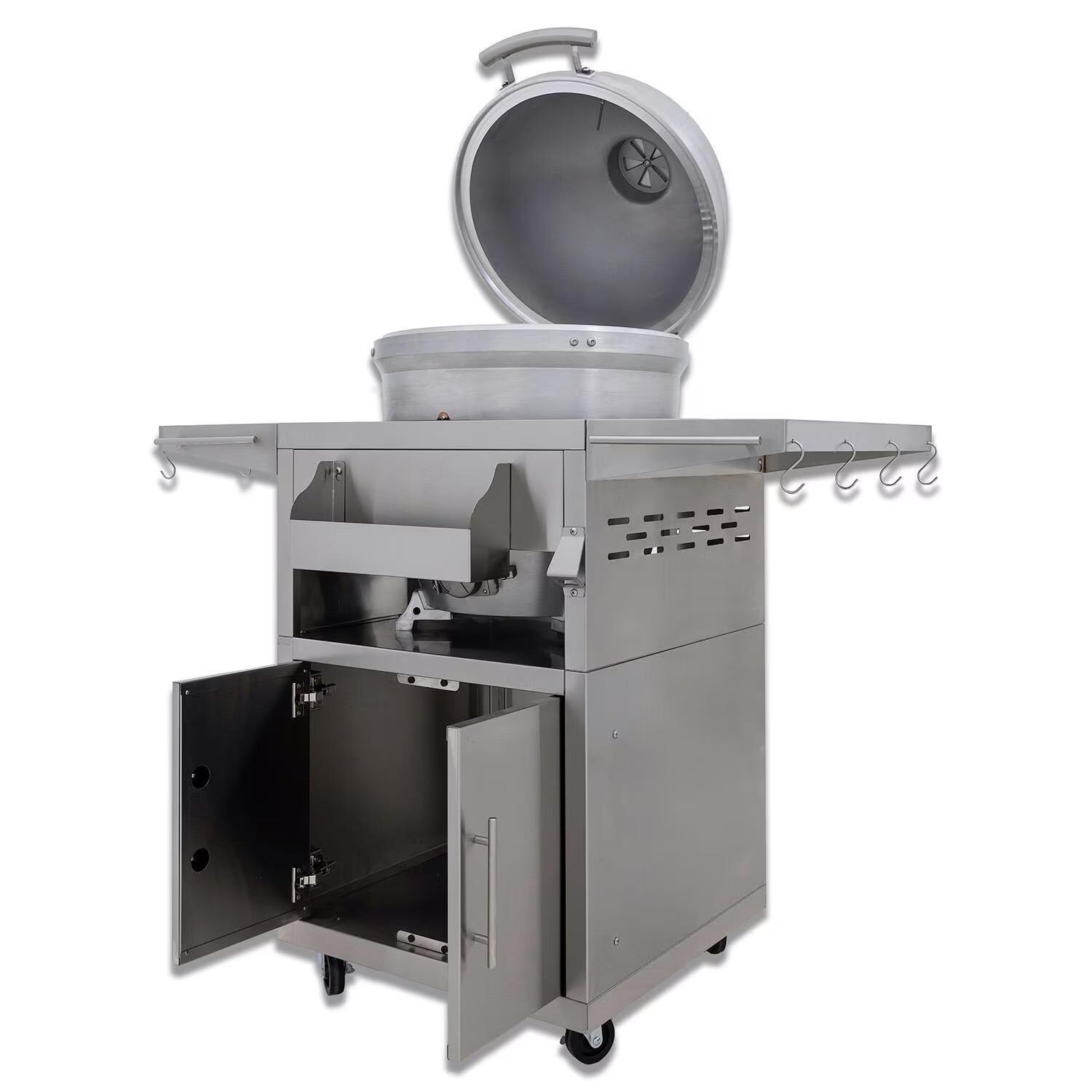 Blaze BLZ-20-KAMADO 20-Inch Cast Aluminum Kamado Grill on Stainless Steel Cart - Angled Open - White Background thumbnail