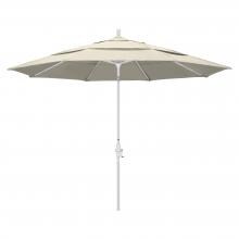 California Umbrella 11 Ft. Octagonal Aluminum Collar Tilt Patio Umbrella W/ Crank Lift & Aluminum Ribs - Matted White Frame / Olefin Antique Beige Canopy