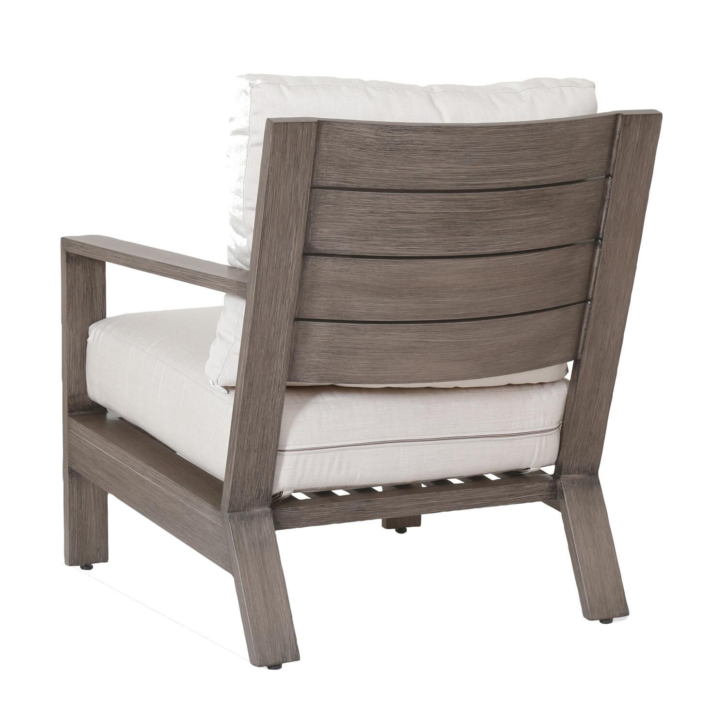 Laguna Aluminum Patio Club Chair W/ Sunbrella Canvas Flax Cushions By Sunset West - Rear View - White Background thumbnail