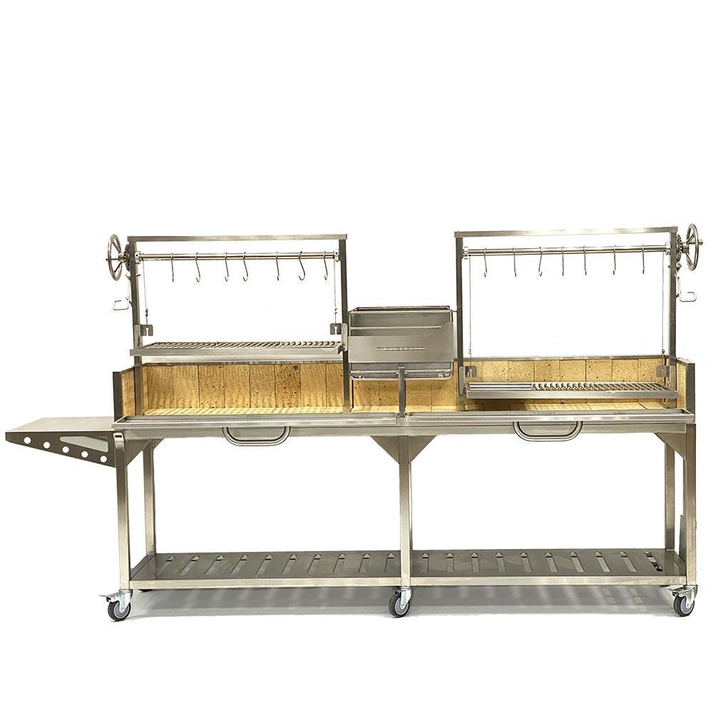 Tagwood BBQ BBQ04SS Double Argentine Santa Maria Wood Fire & Charcoal Grill - Front Doors Open thumbnail