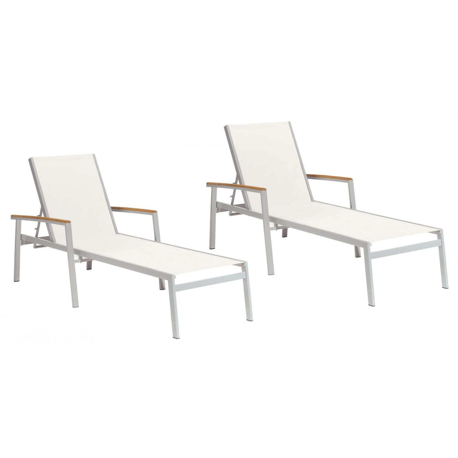 Travira Aluminum Patio Chaise Lounge W/ Natural Sling & Natural Tekwood Armcaps By Oxford Garden - Set Of 2 thumbnail