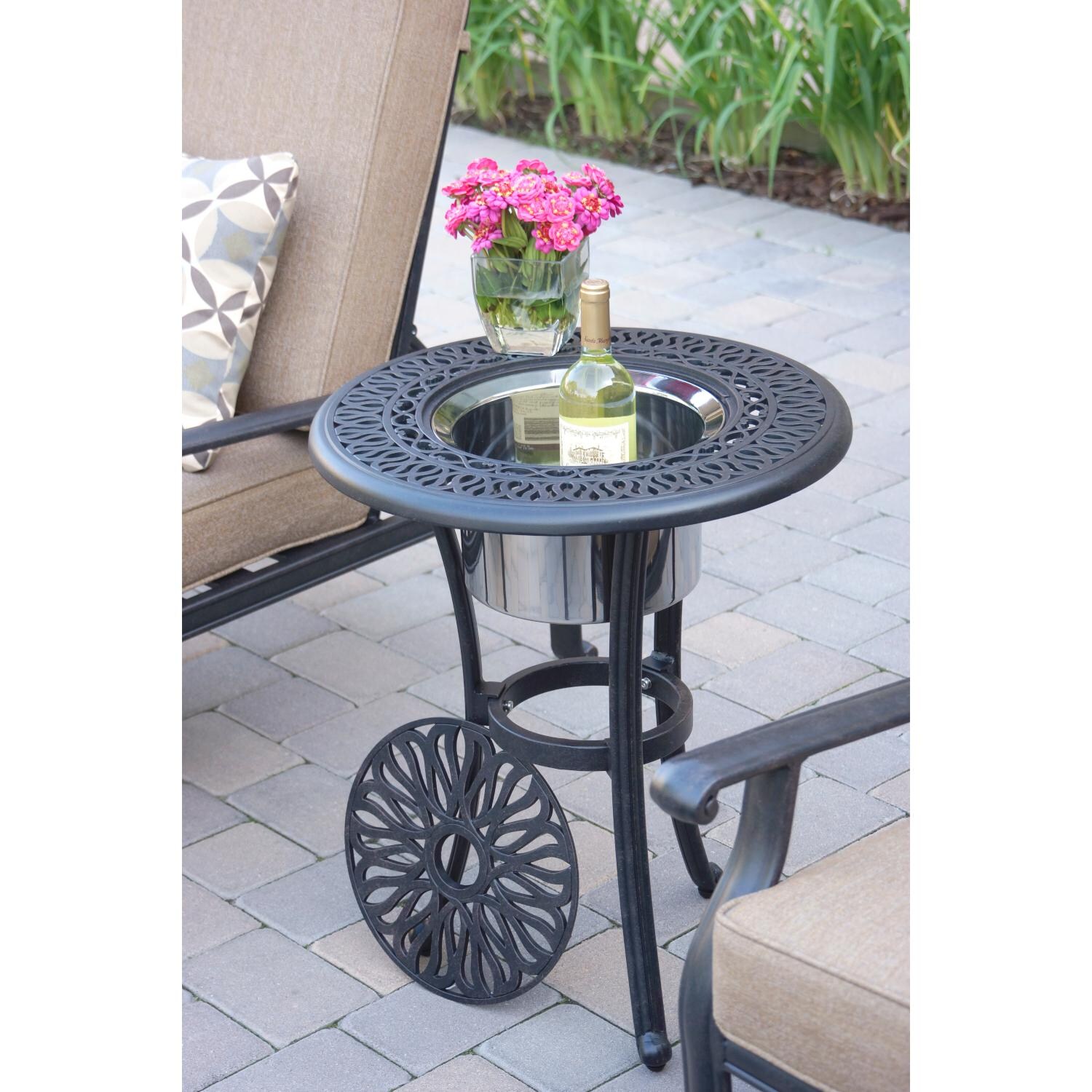 Darlee DL709-5PC-707RQP Elisabeth 5 Piece Cast Aluminum Patio Conversation Set W/ Ice Bucket Insert & Sesame Cushions - End Table W/ Ice Bucket Insert thumbnail