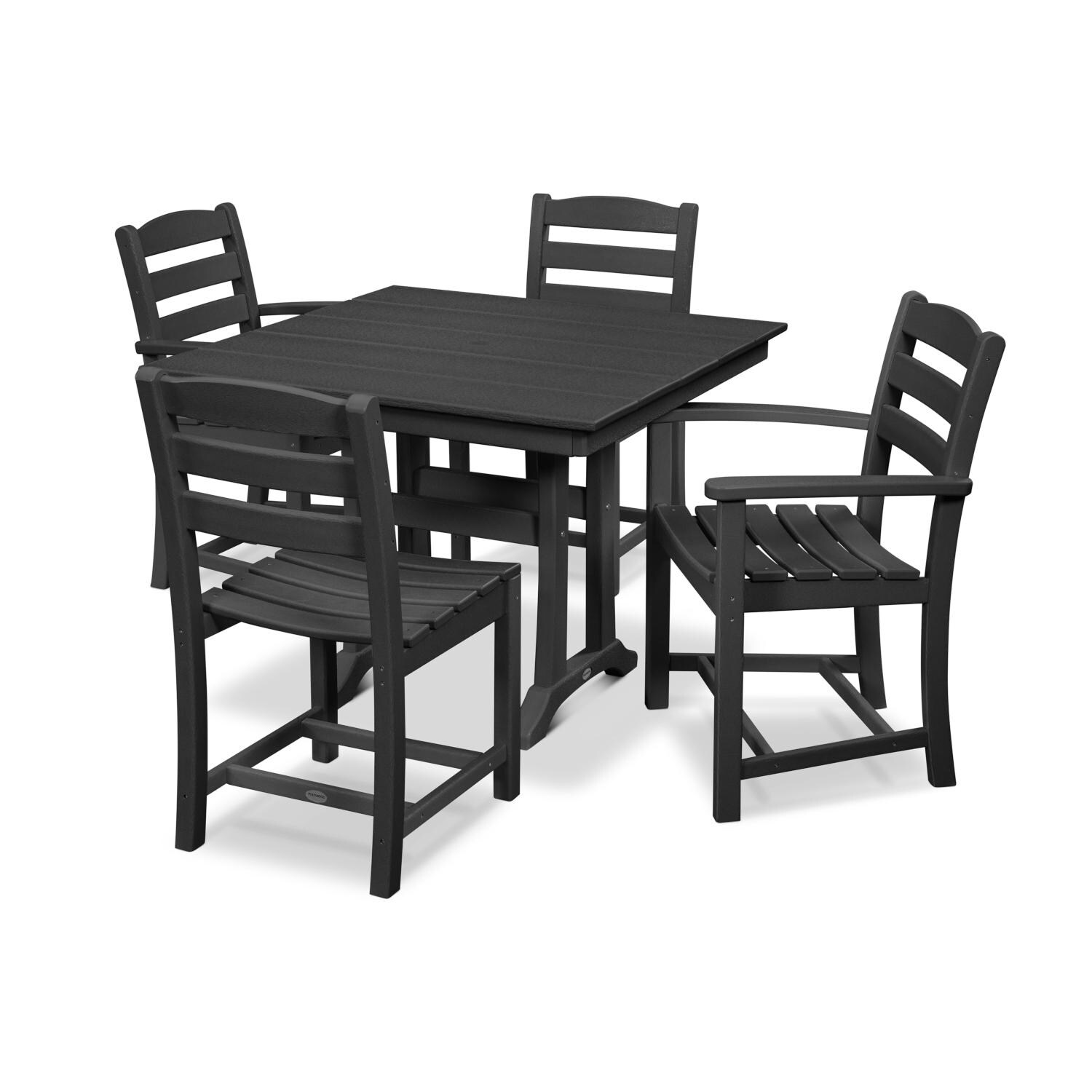 POLYWOOD La Casa Cafe 5 Piece Farmhouse Dining Set W/ Trestle Legs - Black