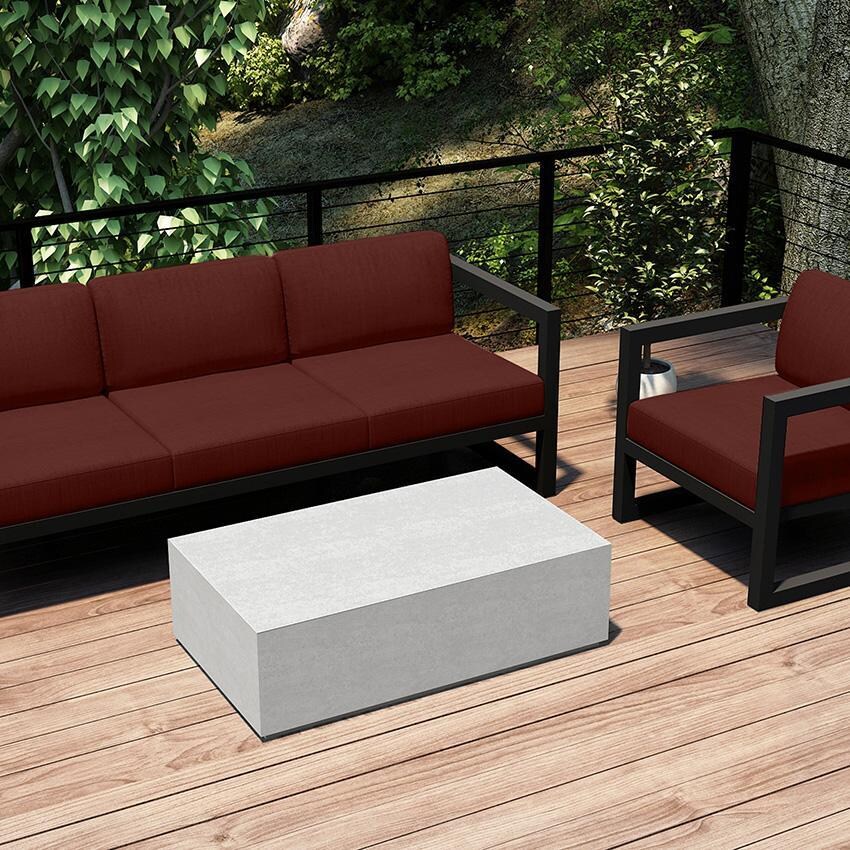 Misty Cove 3 Pc Aluminum Seating Set w/ Sofa & Long Coffee Table in Slate/Canvas Henna by Lakeview Outdoor Designs