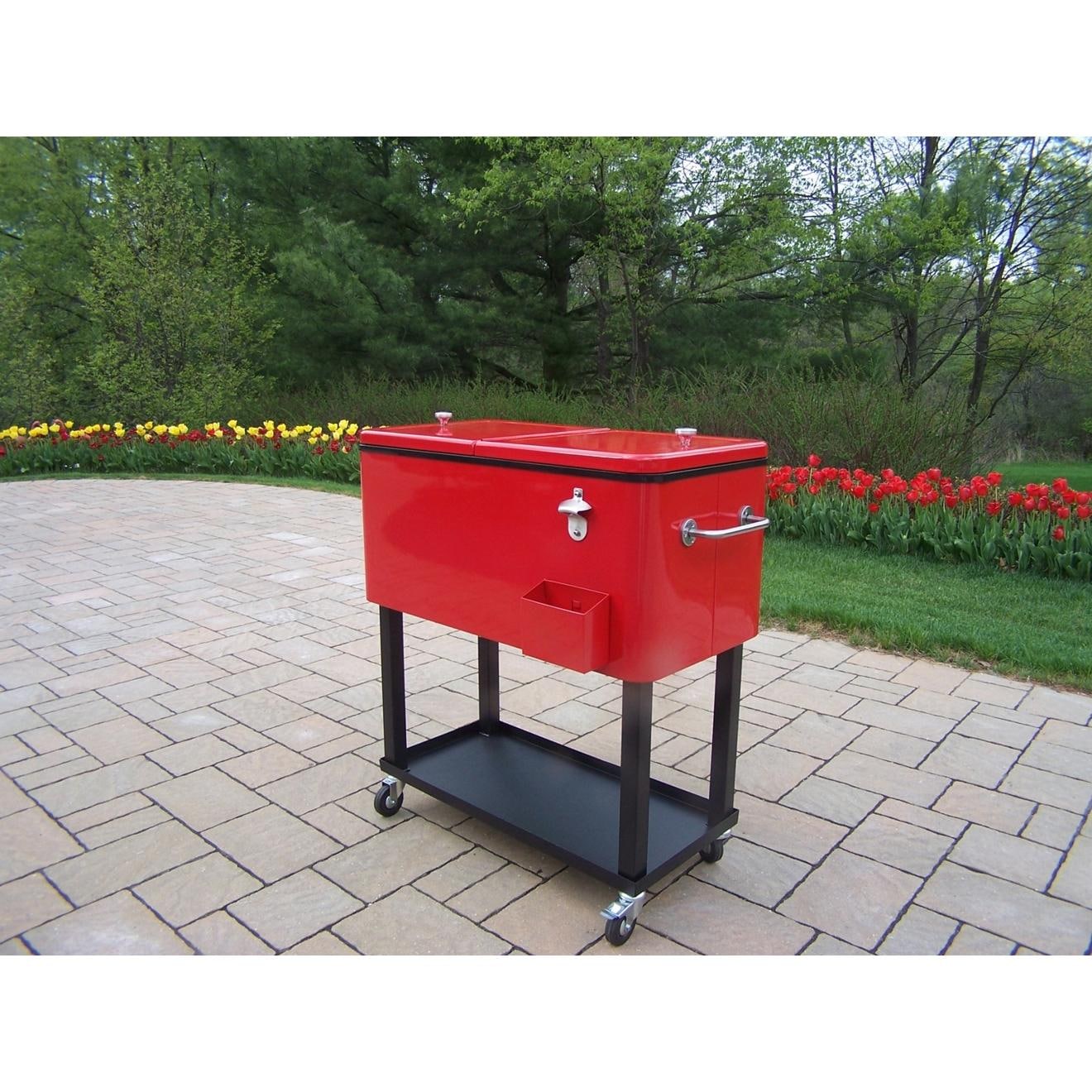 Oakland Living 80 Quart Steel Patio Cooler W Cart Red Bbq Guys Oakland Living 80 Quart Steel Patio Cooler With Cart Red