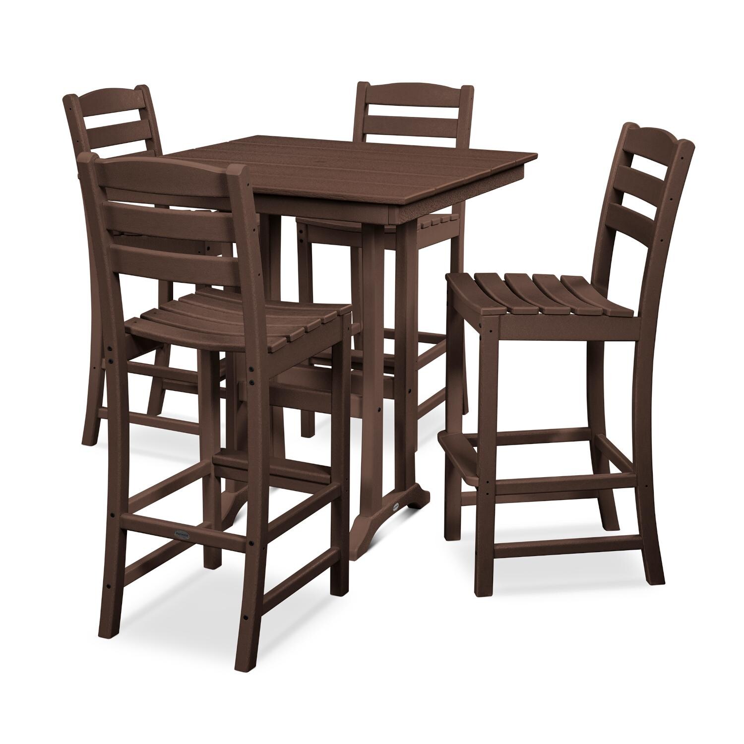 POLYWOOD La Casa Cafe 5-Piece Farmhouse Trestle Bar Set - Mahogany