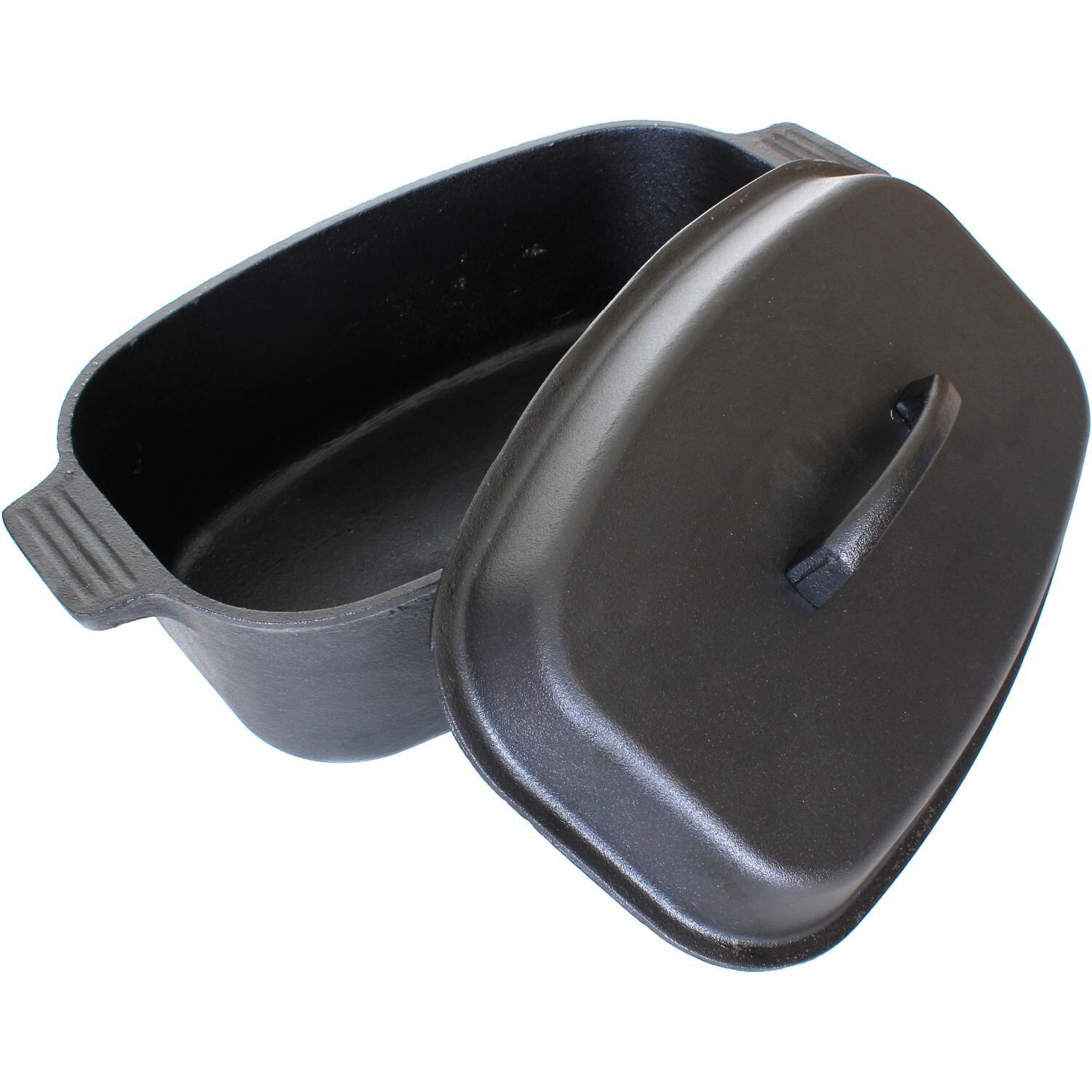 Cajun Cookware 15-Quart Oval Seasoned Cast Iron Casserole Pot With Dome Lid - Open View thumbnail