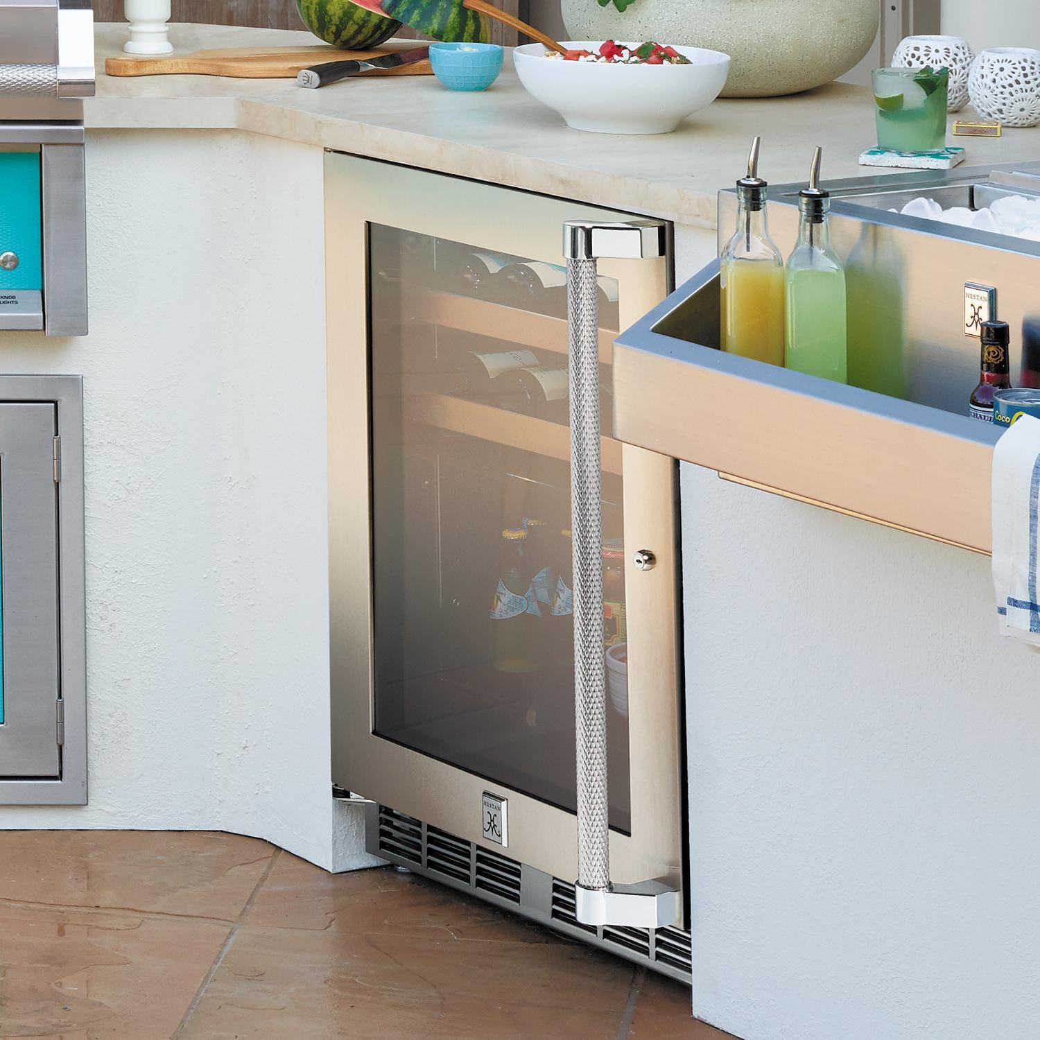 Hestan GRWGL24 24-Inch 5.0 Cu. Ft. Outdoor Dual Zone Glass Door Refrigerator With Wine Storage - Installed - Lifestyle thumbnail