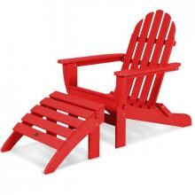 Classic 2 Piece Recycled Plastic Wood Patio Folding Adirondack Seating Set By POLYWOOD - Sunset Red