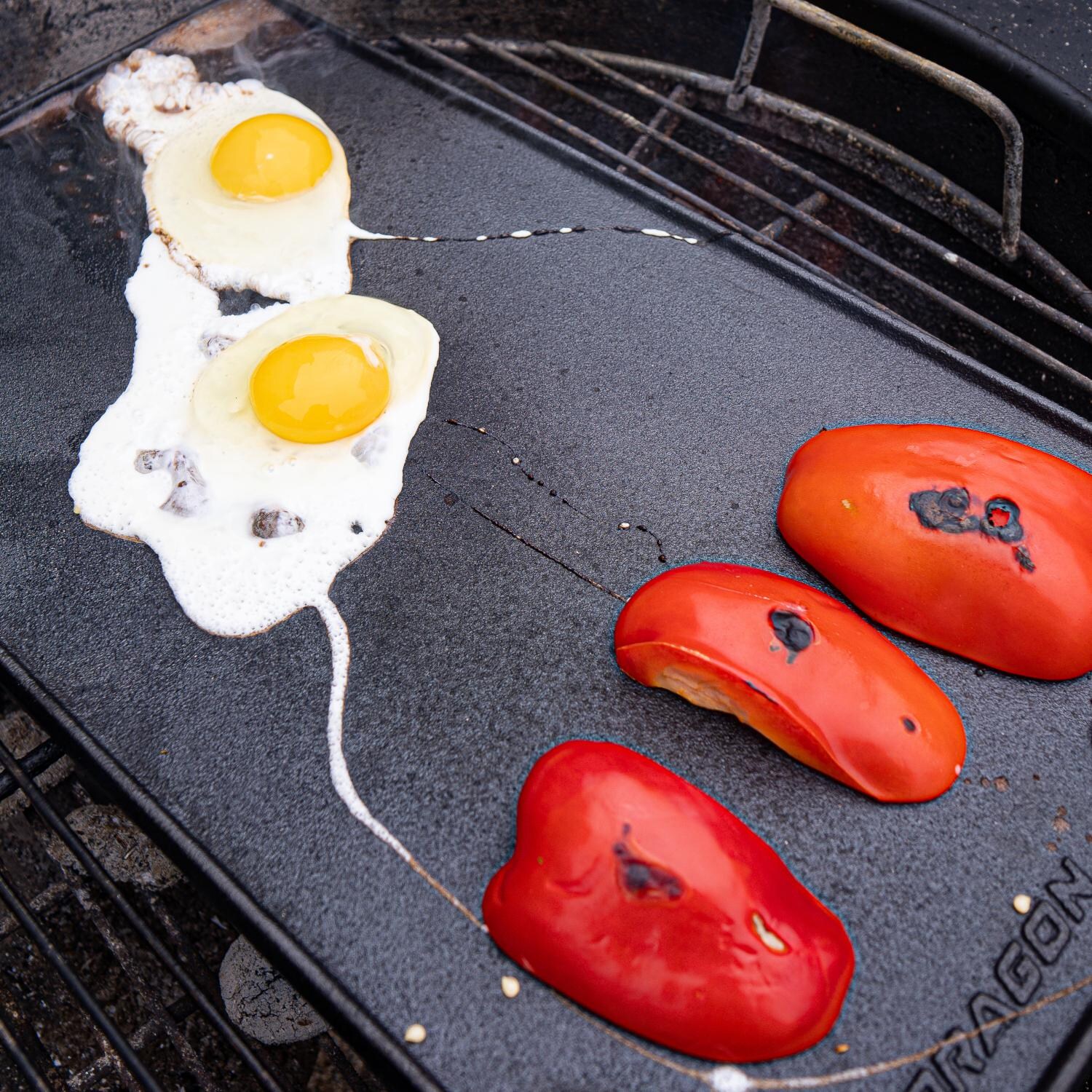 BBQ Dragon BBQD420 18-Inch Reversible Cast Iron Griddle - Eggs and Veggies thumbnail