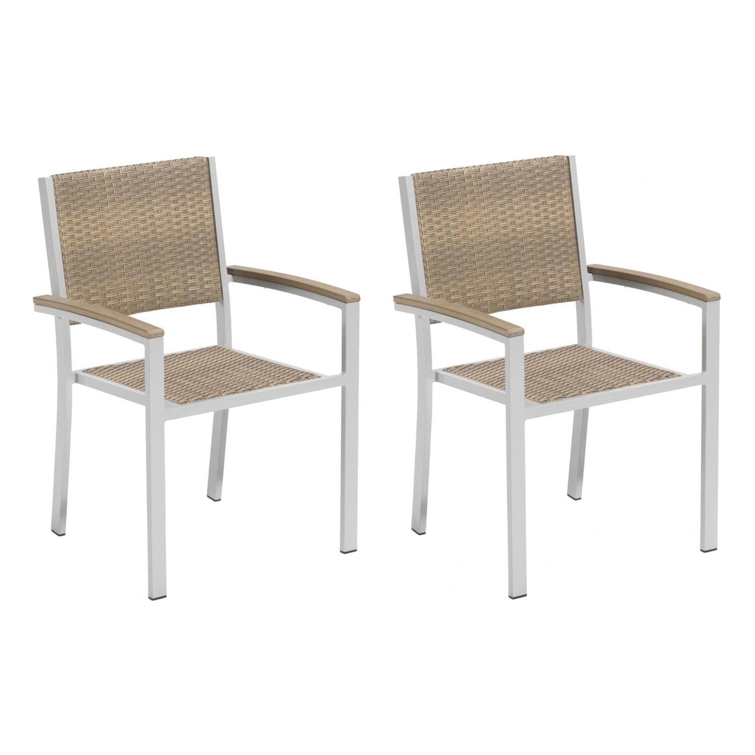 Travira 2 Piece Wicker Dining Arm Chair Set W/ Tekwood Vintage Arm Caps By Oxford Garden