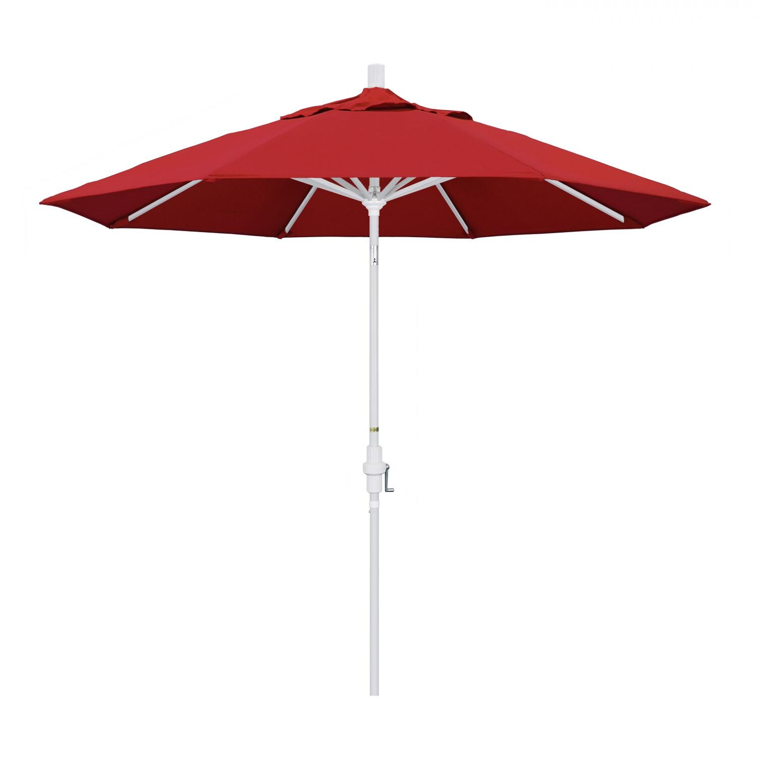 California Umbrella 9 Ft Octagonal Aluminum Collar Tilt Patio Umbrella W/ Crank Lift & Aluminum Ribs - Matted White Frame / Sunbrella Canvas Jockey Red Canopy thumbnail