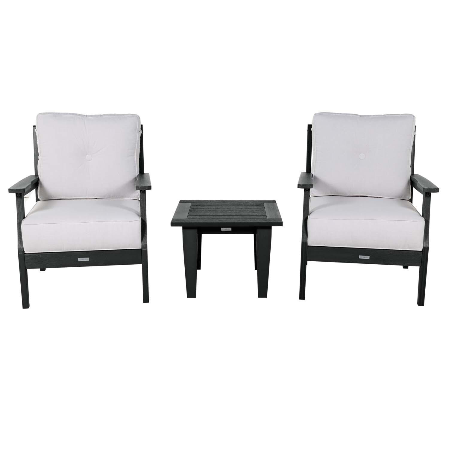 Blushing Bay 3 Pc Recycled Plastic Seating Set in Bliss Linen/Black by Lakeview Outdoor Designs - Front View - White Background thumbnail
