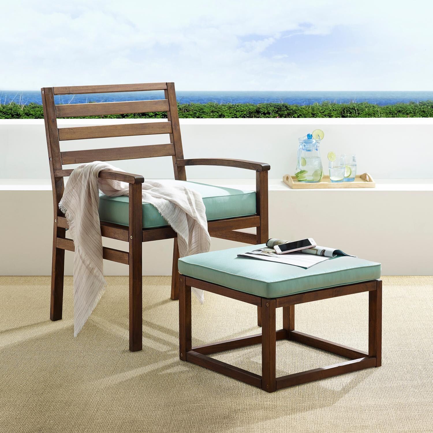 Crewview 2 Pc Acacia Seating Set in Dark Brown/Blue by Ultimate Patio