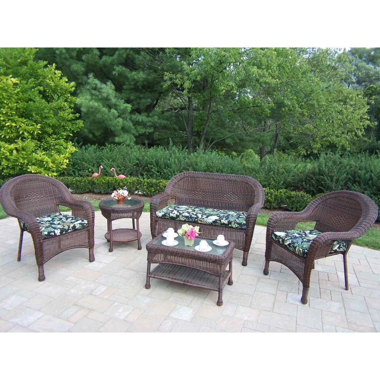 Oakland Living Resin Wicker 4-Person Patio Conversation Set - Coffee ...