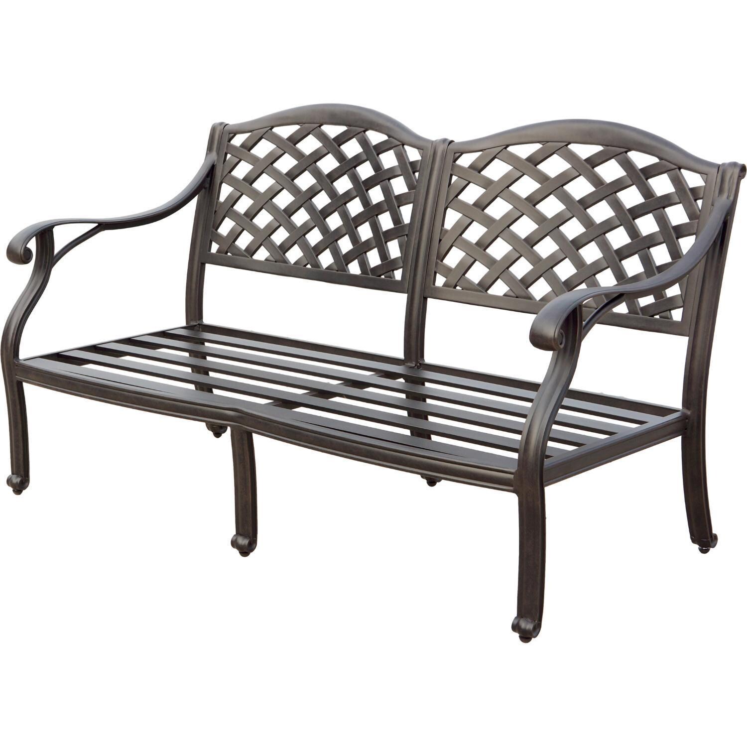 Darlee Nassau 4-Piece Patio Propane Fire Pit Loveseat Conversation Set with Cushions and 47 Inch Round Fire Pit Chat Table and Fireglass - Loveseat - White Background thumbnail