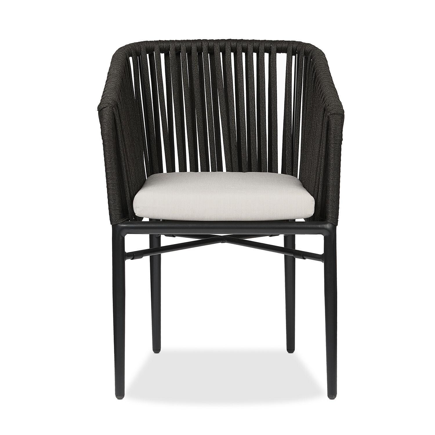 Canyon Bay 21 Inch Metal Outdoor Dining Chair Set of 2 in Black W/ Sunbrella Cushions by Lakeview Outdoor Designs - Single Chair - Front View - White Background thumbnail