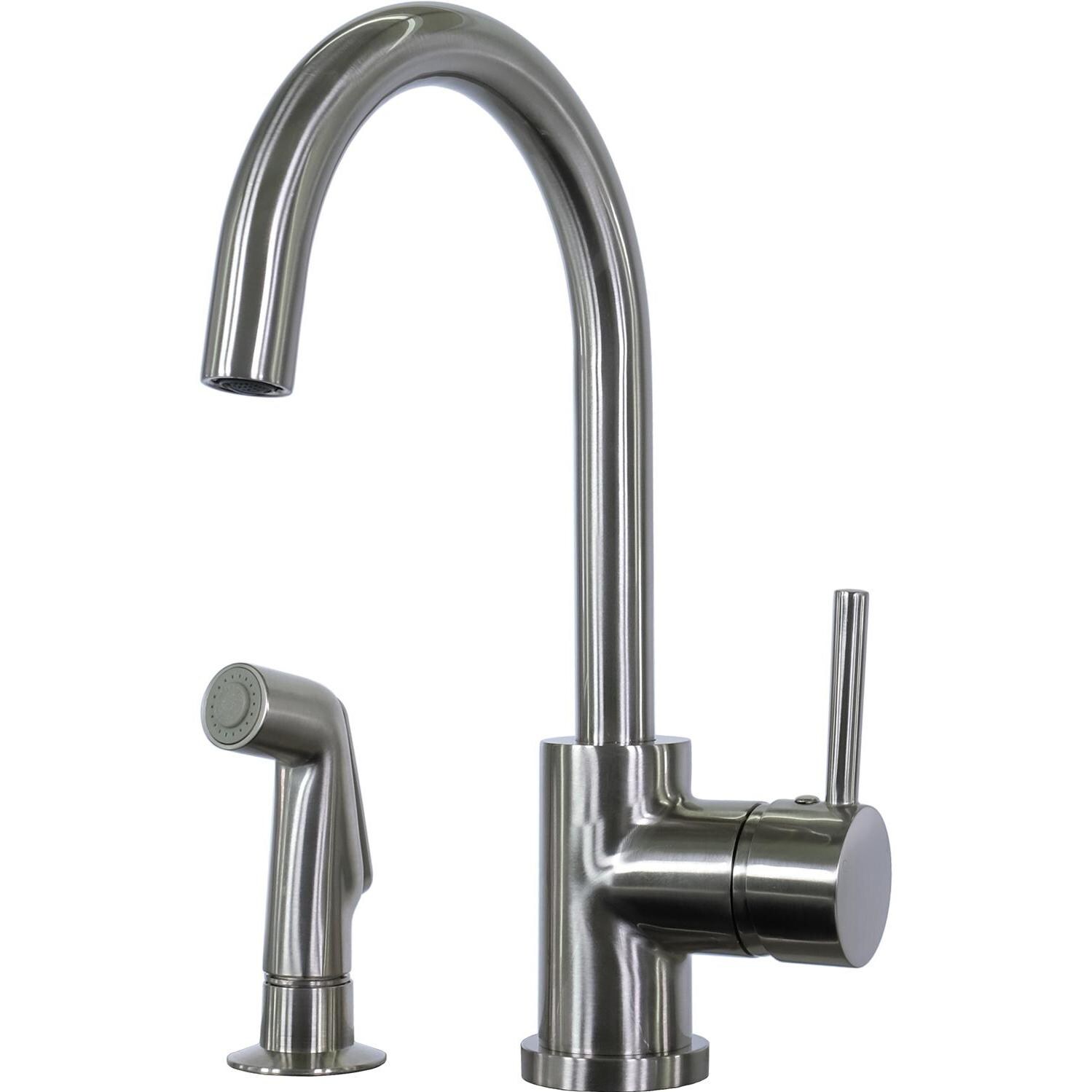 BBQGuys Signature Single Handle Gooseneck Hot/Cold Faucet W/ Side Sprayer - Brushed Nickel - BBQ-N88620B1-BN