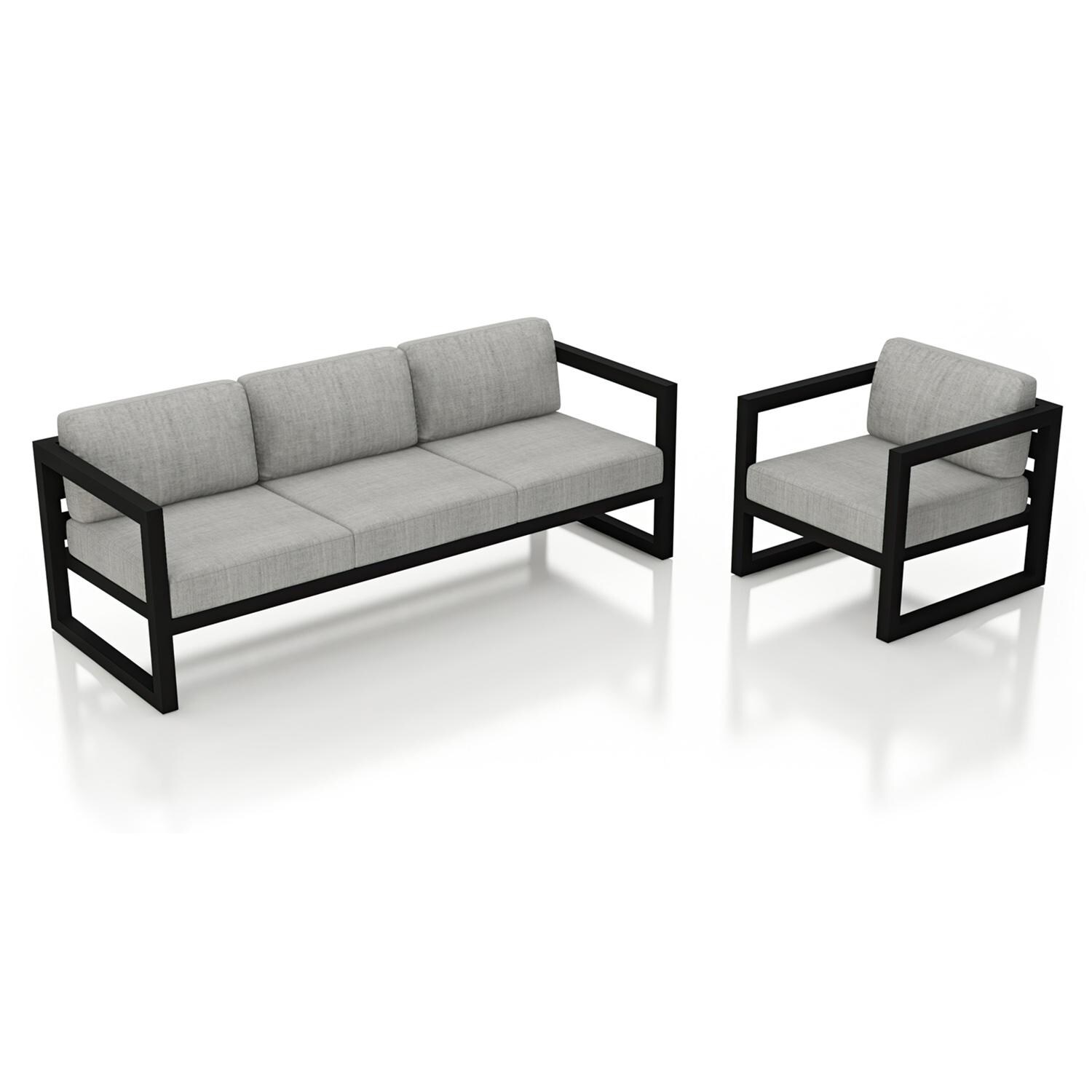 Lakeview MSTYCV-BK-2SS-CS Misty Cove 2 Pc Aluminum Seating Set in Black w/Cast Silver Cushions by Lakeview Outdoor Designs - Set Angled View - White Background thumbnail