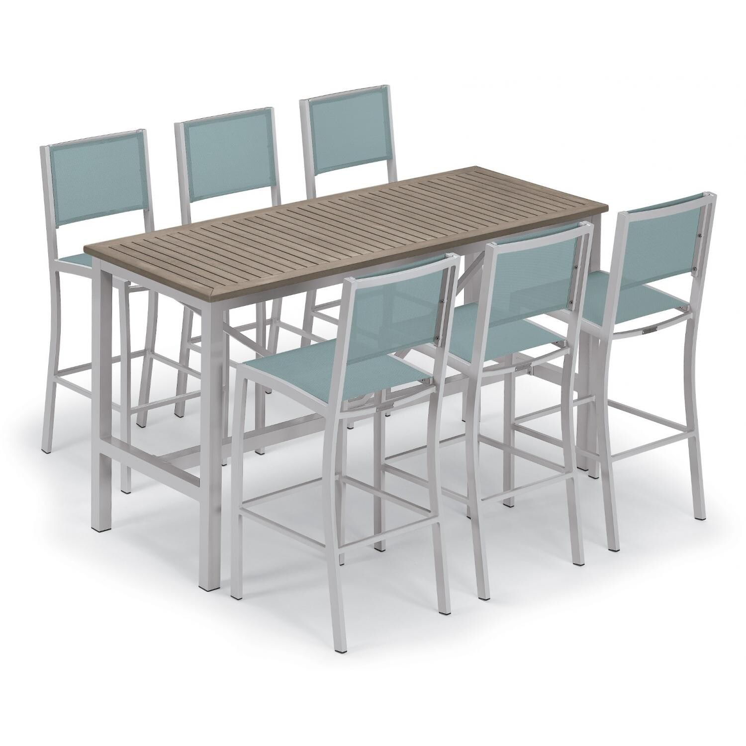 Travira 7 Piece Aluminum Patio Bar Set W/ 72 X 30 Inch Rectangular Table and Tekwood Vintage Tabletop By Oxford Garden - Slate Sling thumbnail