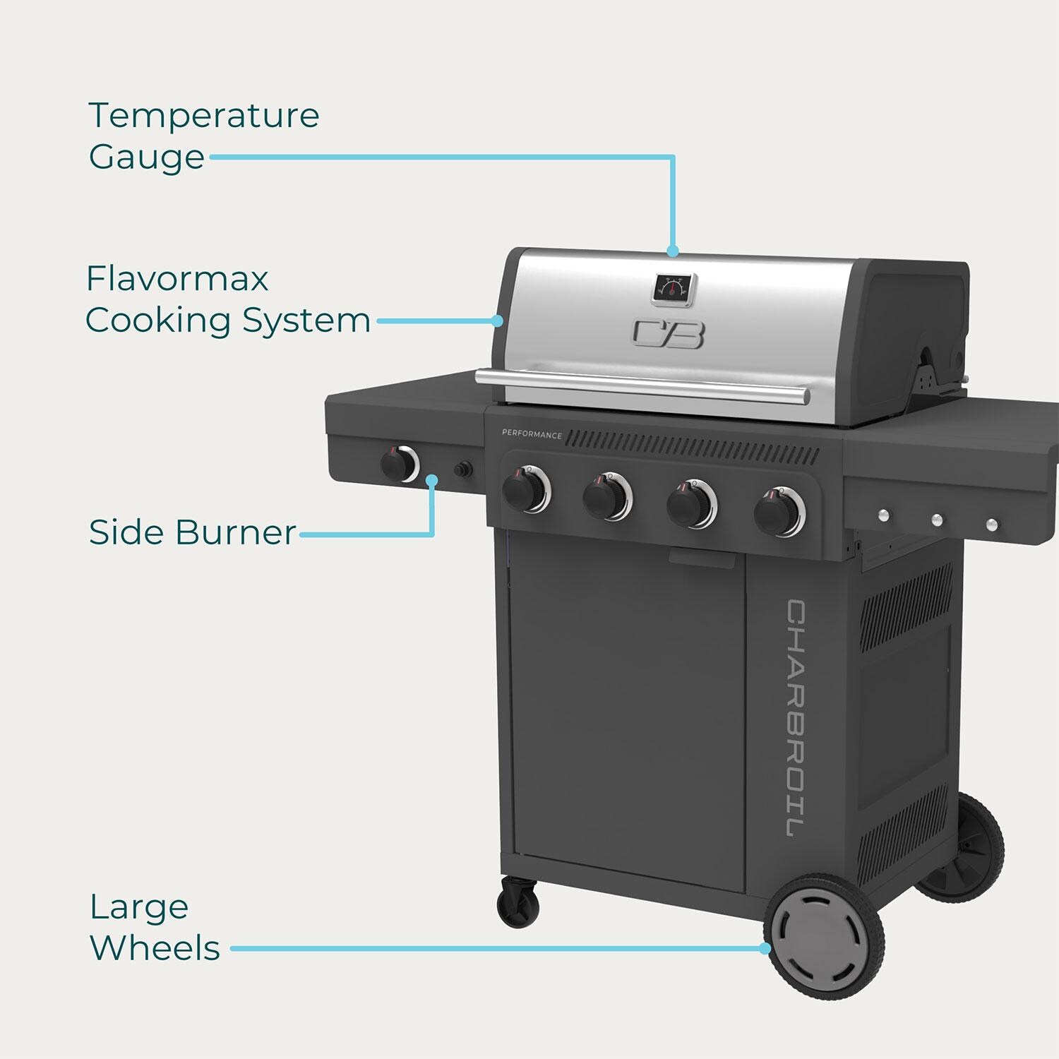 Charbroil 463348625 Performance Series 4-Burner Propane Grill Cabinet W/ Side Burner - Grey - Features - Detail thumbnail
