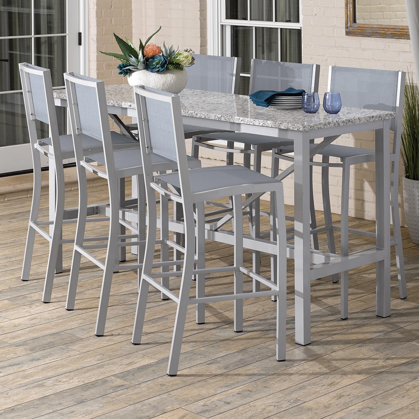 Travira 7 Piece Aluminum Patio Bar Set W/ 72 X 30 Inch Rectangular Table and Lite-Core Ash Tabletop By Oxford Garden - On The Patio thumbnail