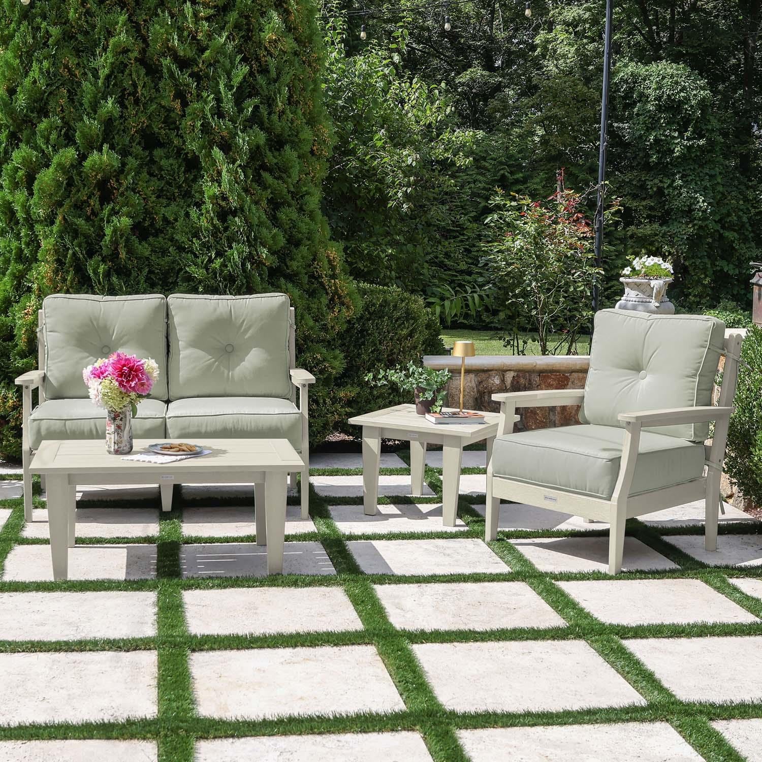 Blushing Bay 4 Pc Recycled Plastic Seating Set in Canvas Seasalt/Whitewash by Lakeview Outdoor Designs