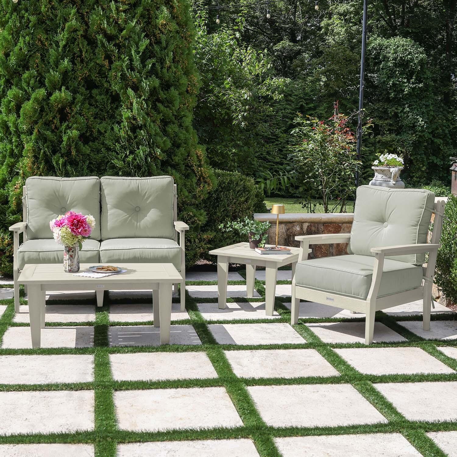 Blushing Bay 4 Pc Recycled Plastic Seating Set in Canvas Seasalt/Whitewash by Lakeview Outdoor Designs