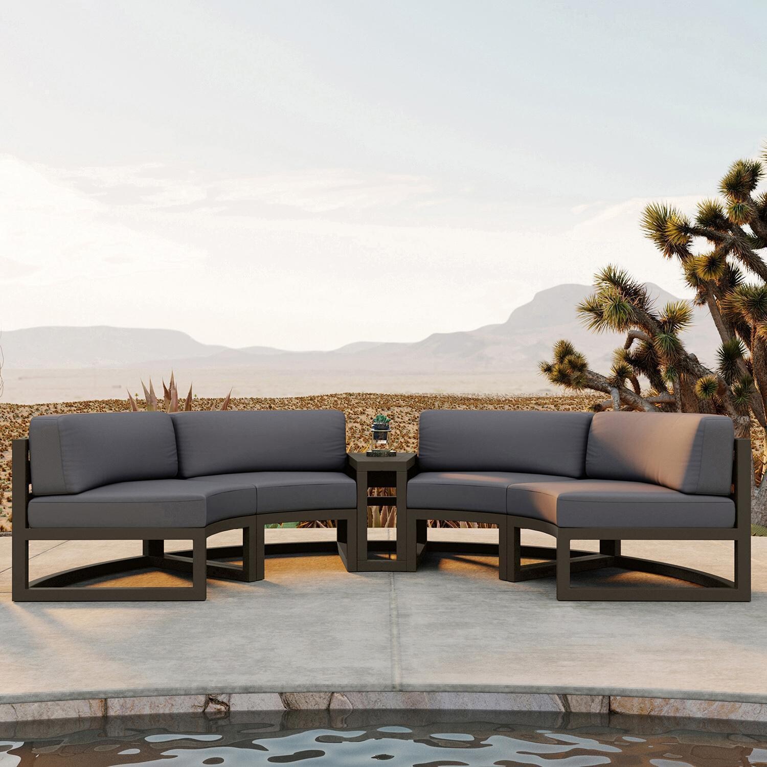 Misty Cove 3 Piece Curve Sectional Set in Slate w/End Table & Canvas Charcoal Cushions by Lakeview - Lifestyle thumbnail